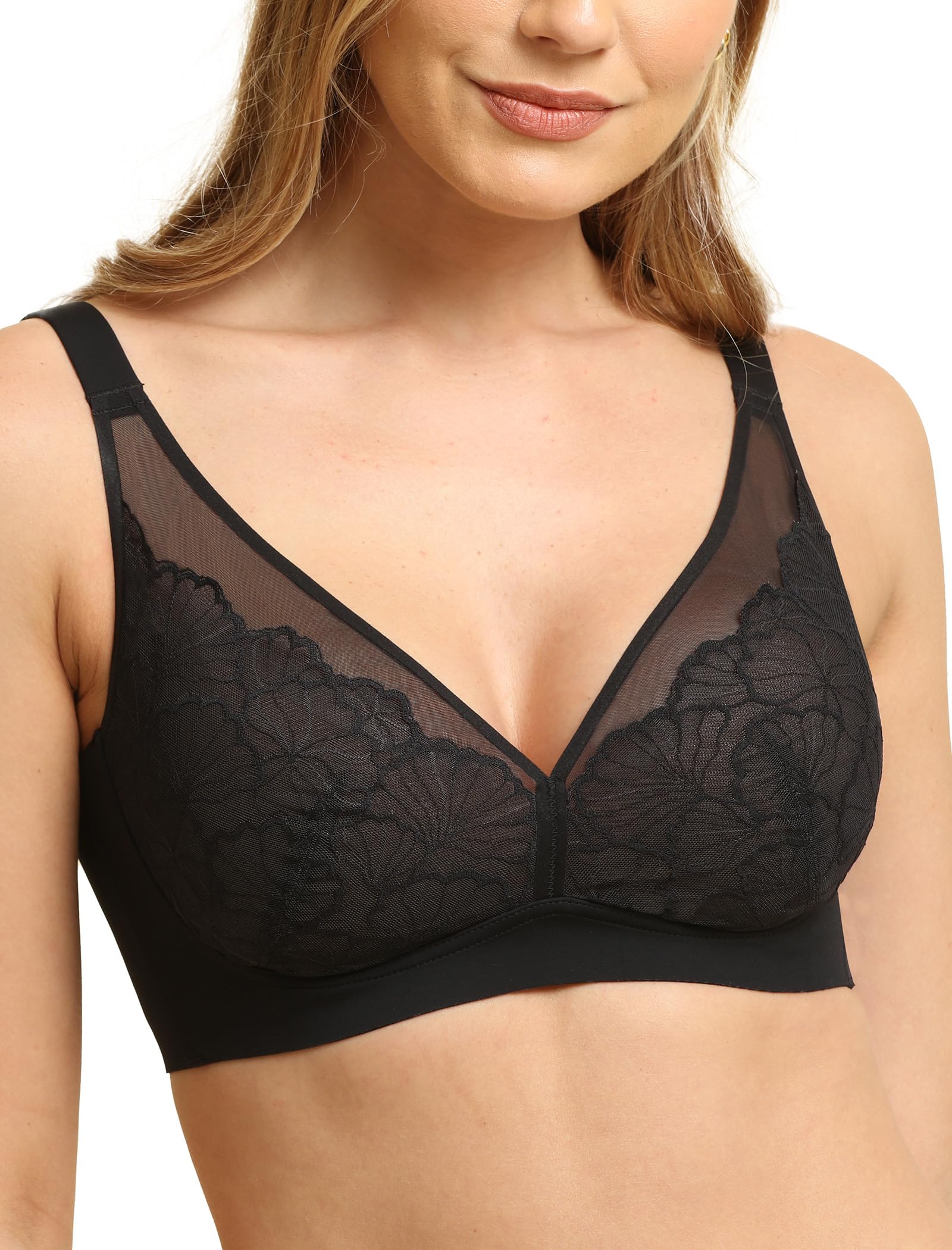 COMFELIE Lace Everyday Bra Comfy V Neck Unlined Bras Sexy Wireless Bralette
