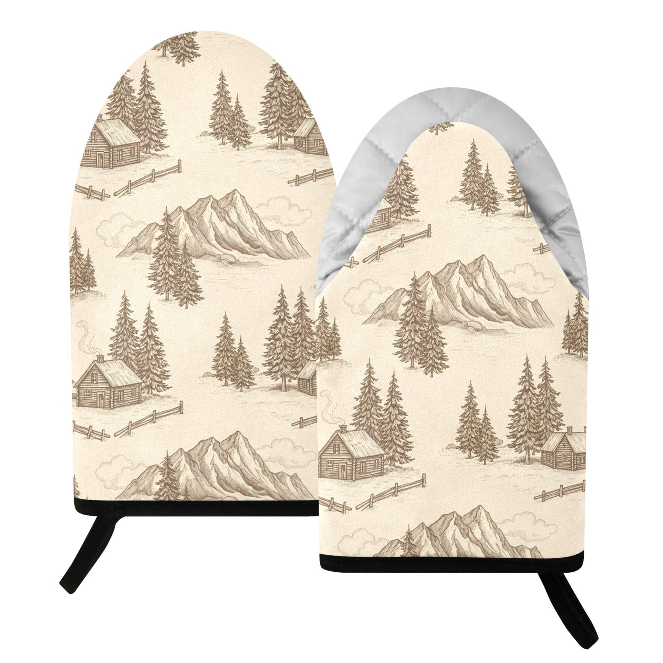 Kutsu Farmland Oven Mitts for Kitchen, Heat Resistant Cotton Oven Gloves for BBQ Baking Cooking, Breathable Kitchen Essentials, 2 pcs