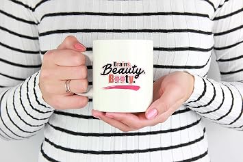 Brains Beauty Booty White Ceramic Coffee & Tea Mug for Gorgeous Women (11oz)