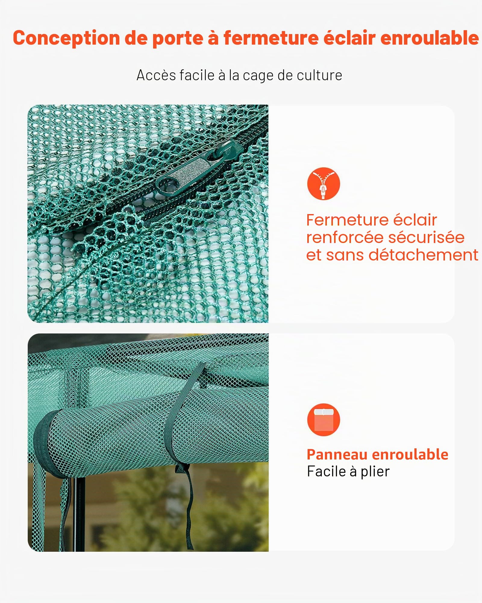 VEVOR Cage à Culture Jardin 2,4x1,2x1,8 m Cage à Plantes avec Porte Zippée pour Tomates, Filet Anti Oiseaux Résistante au Vent Filet de Protection de Plantes Couverture de Potager Surélevé Extérieur