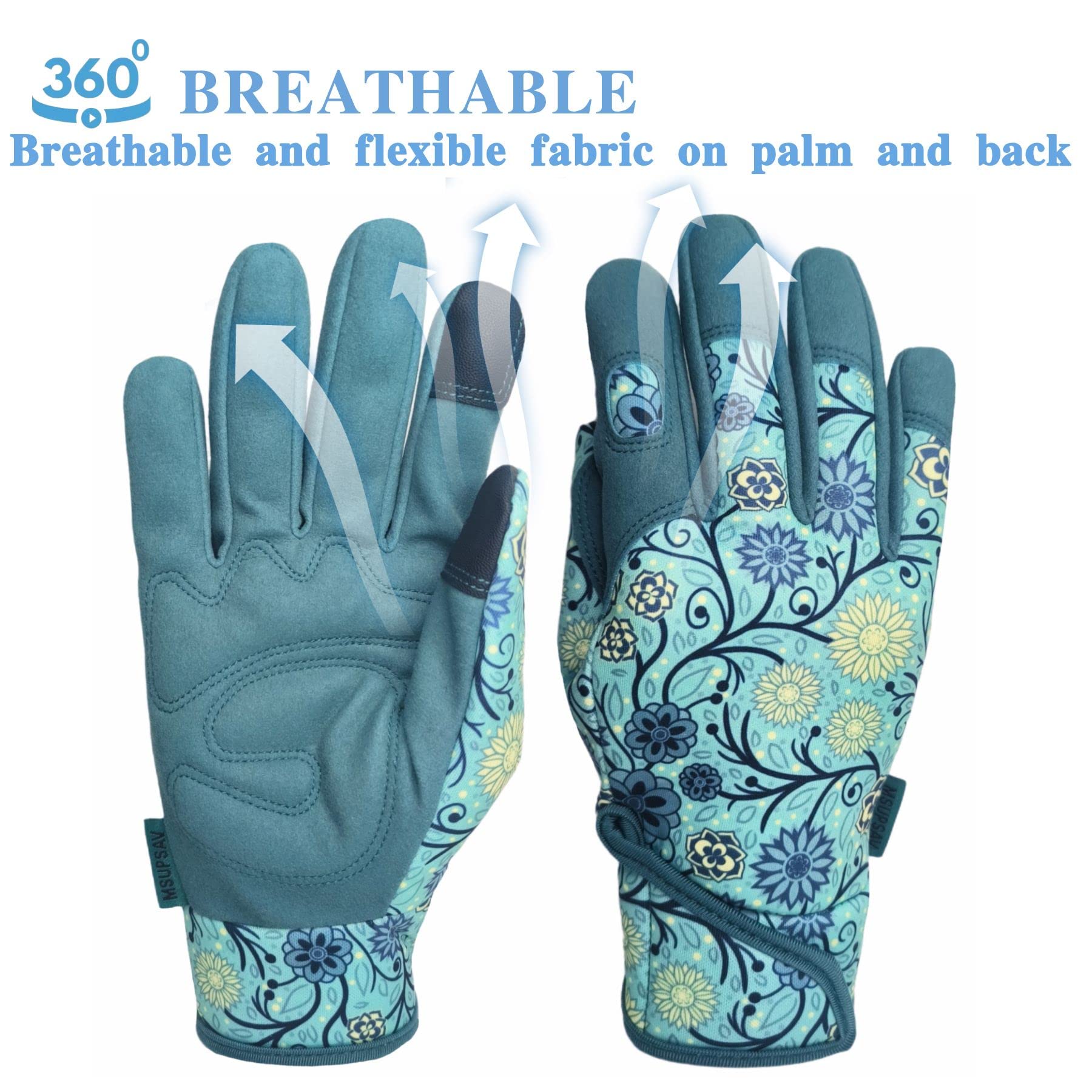 2 pares de guantes de jardinería veganos para mujer, guantes de trabajo para desmalezar, plantar, cavar, azul lago (L)