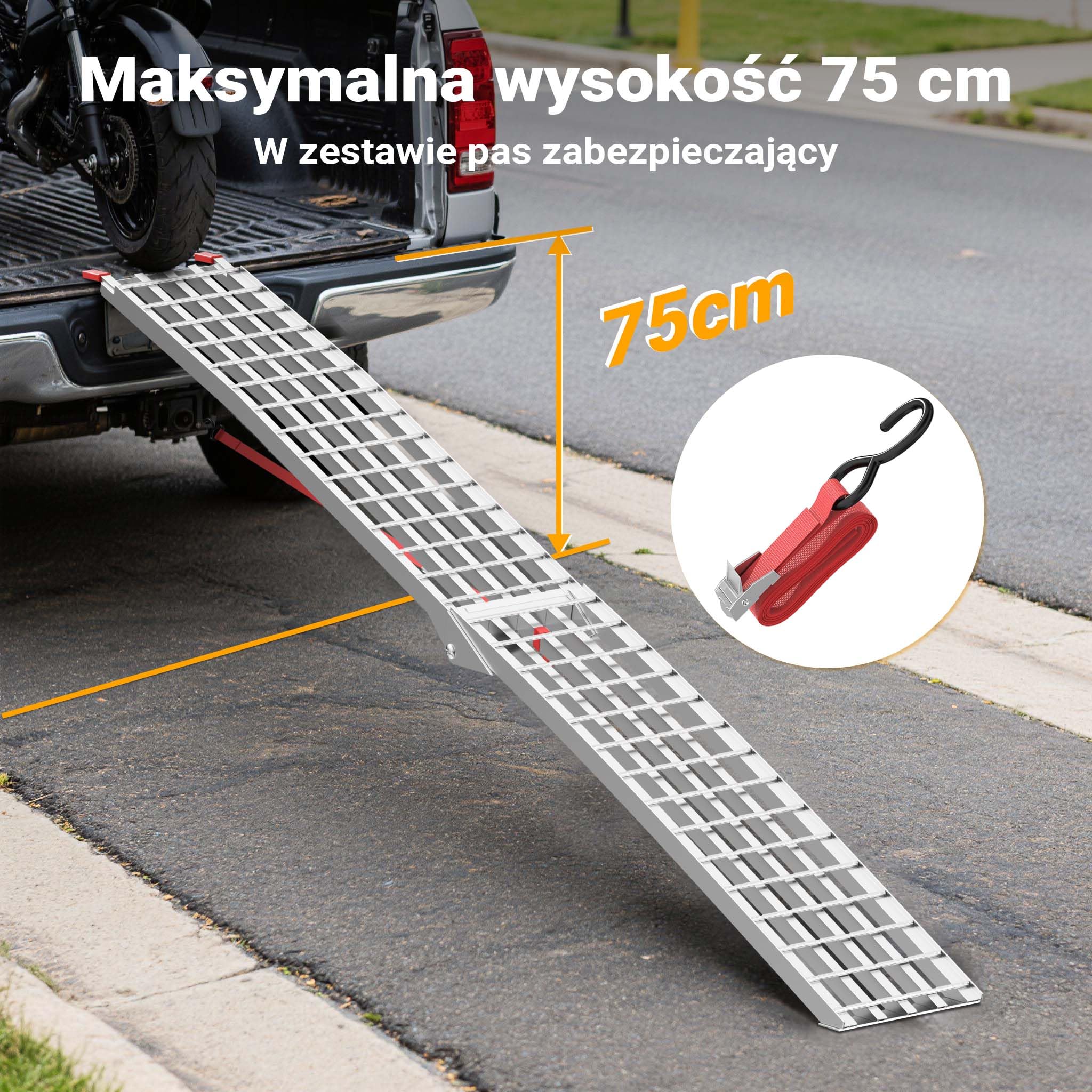 Wiltec Składany najazd aluminiowy o długości 310 cm i udźwigu 540 kg, lekka i łatwa rampa do przechowywania, do załadowania quadów i motocykli