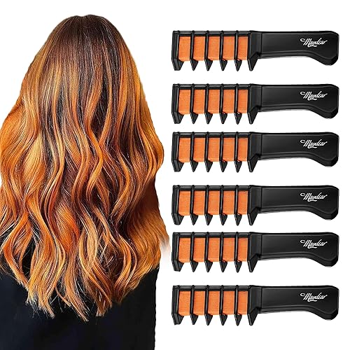 Maydear Tiza naranja para niñas, tinte de color temporal lavable para niños y adolescentes, 6 piezas de peine de tiza para cabello no tóxico para 5,