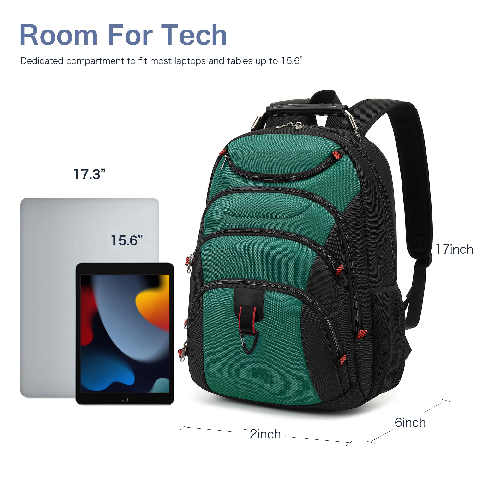 Zaino per computer portatile da uomo, elegante borsa per computer portatile da 15,6 pollici, nero
