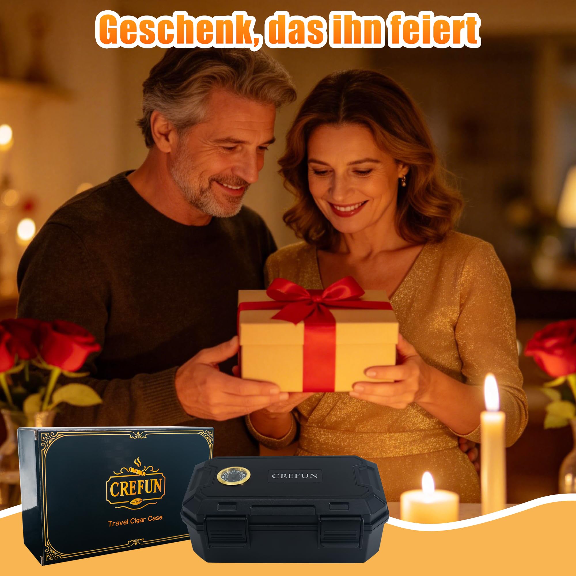 Zigarren Humidor mit Befeuchter & Hygrometer, 3-lagiger Reisehumidor für 10 Zigarren, Zigarrenetui mit integriertem Zigarrenaschenbecher, Zigarren Zubehör Set & Geschenkset für Männer