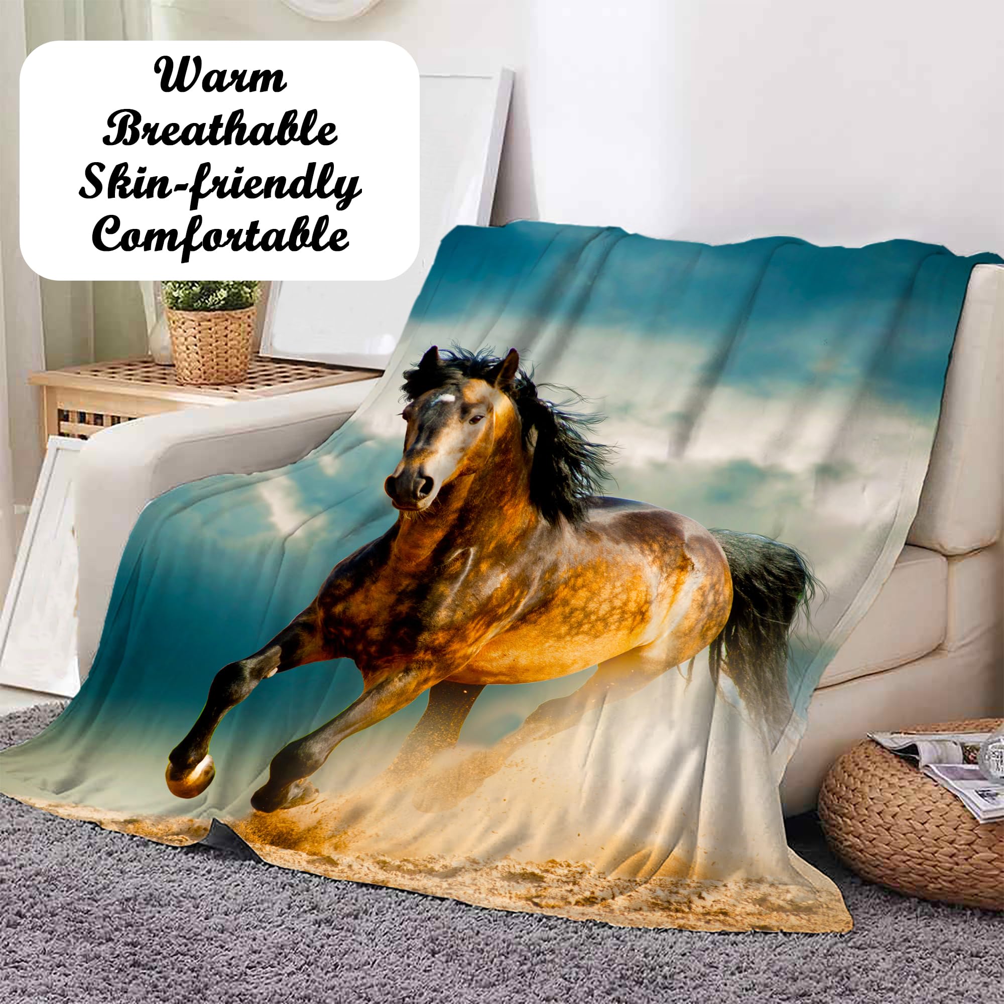 Paard knuffeldeken, flanellen deken, fleecedeken, wollig, zacht en warm, 3D paard, woondeken, bankdeken, bankdeken voor tieners en volwassenen, rustieke landstijl voor bed, bank, stijl 3, 130 x 150 cm