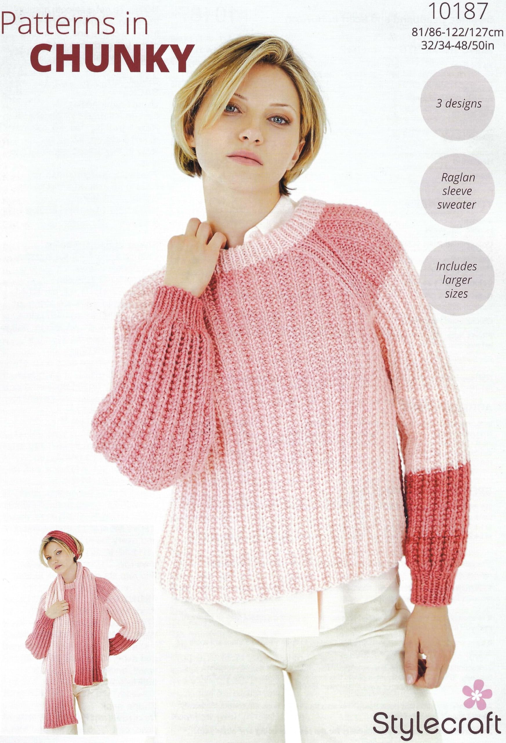 Stylecraft Chunky Knitting Pattern - 10187 Ladies Sweater, Headband & Scarf