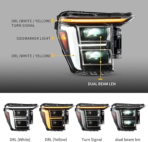 Miniatura 10 de VLAND - Faros delanteros LED de doble haz compatibles con Ford F150 XL de 14 generación, XLT, Lariat, Tremor, Raptor, King Ranch, Platinum, Limited