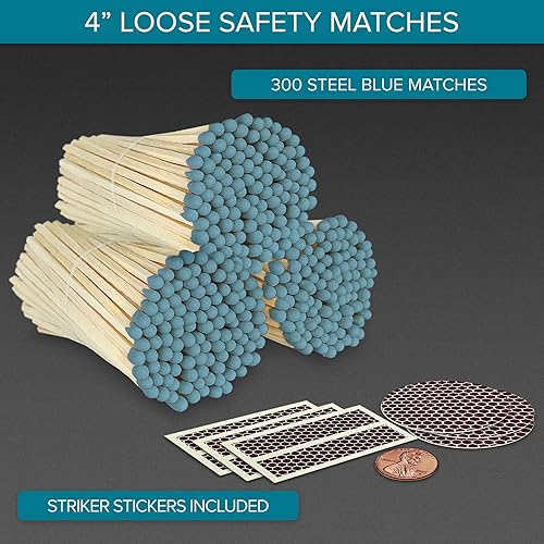 Miniatura 2 de Cerillas azules de acero de 4 pulgadas + calcomanías de golpeador incluidas  300 fósforos de seguridad decorativos elegantes y modernos  Cerillas