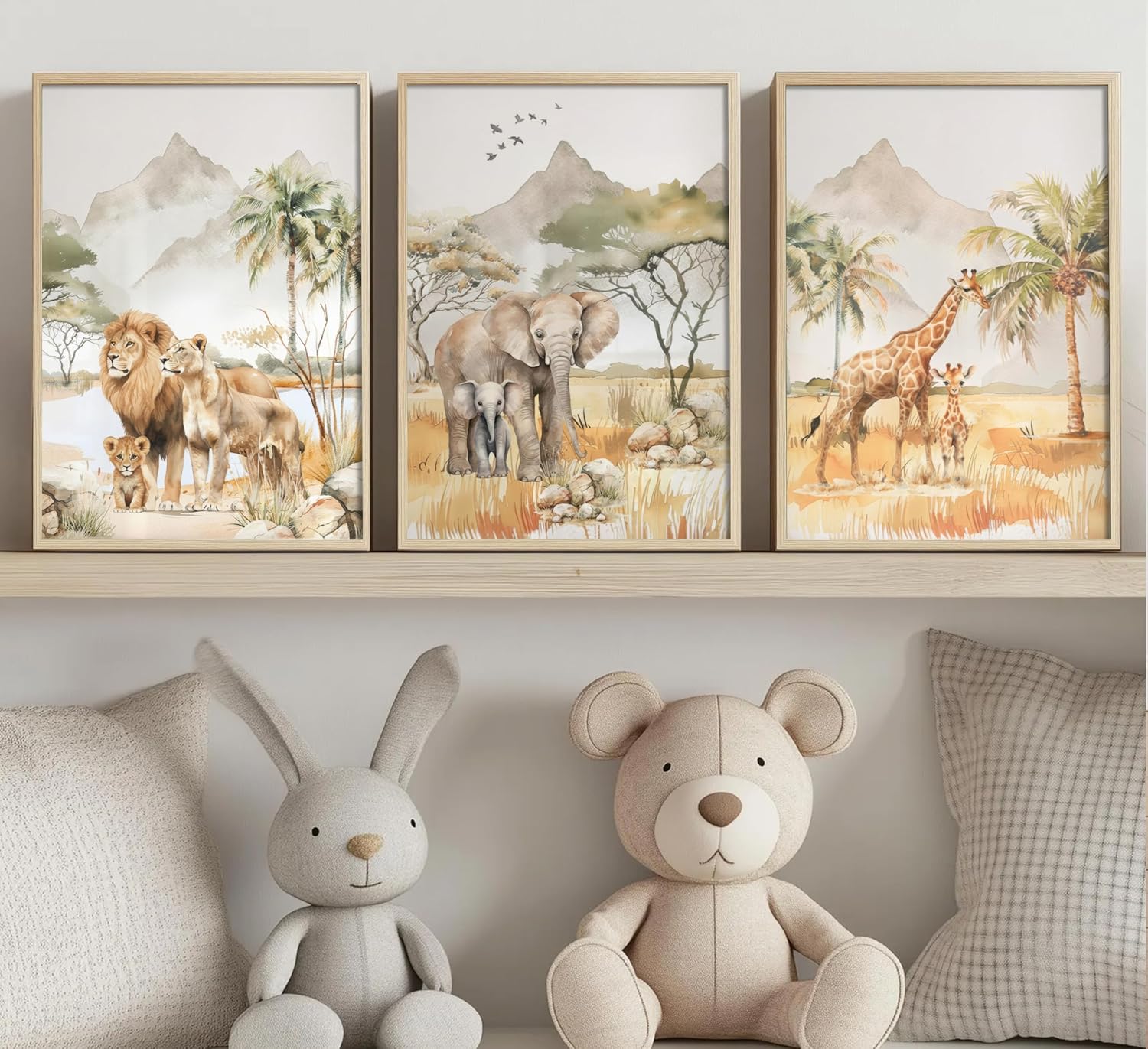 Safari Animals Nursery Wall Art Woodland Animals Nursery Wall Decor Cute Giraffe Elephant Lion Picture Painting Tropical Savanna Poster Print Artwork for Baby Room Boy Room Kids Room Decoration