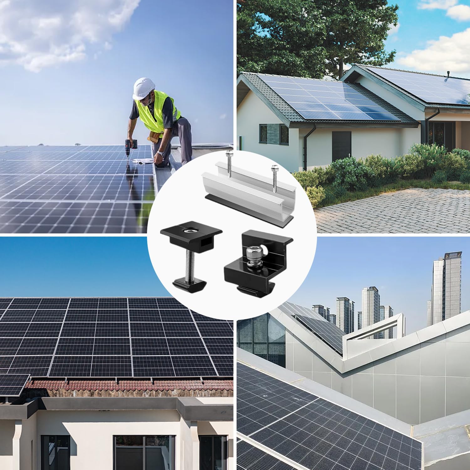 Kit di supporto per pannello solare, supporto per pannello solare, binario di fissaggio PV, supporto per tetto piatto fotovoltaico per moduli di spessore 30-35 mm, supporto PV per tetto piatto