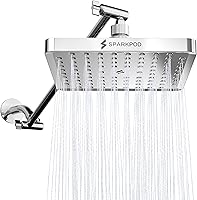 Vista 10 de SparkPod - Cabezal de ducha cuadrado para lluvia con brazo de extensión de cabezal de ducha - Lluvia de alta presión - Aspecto moderno de lujo