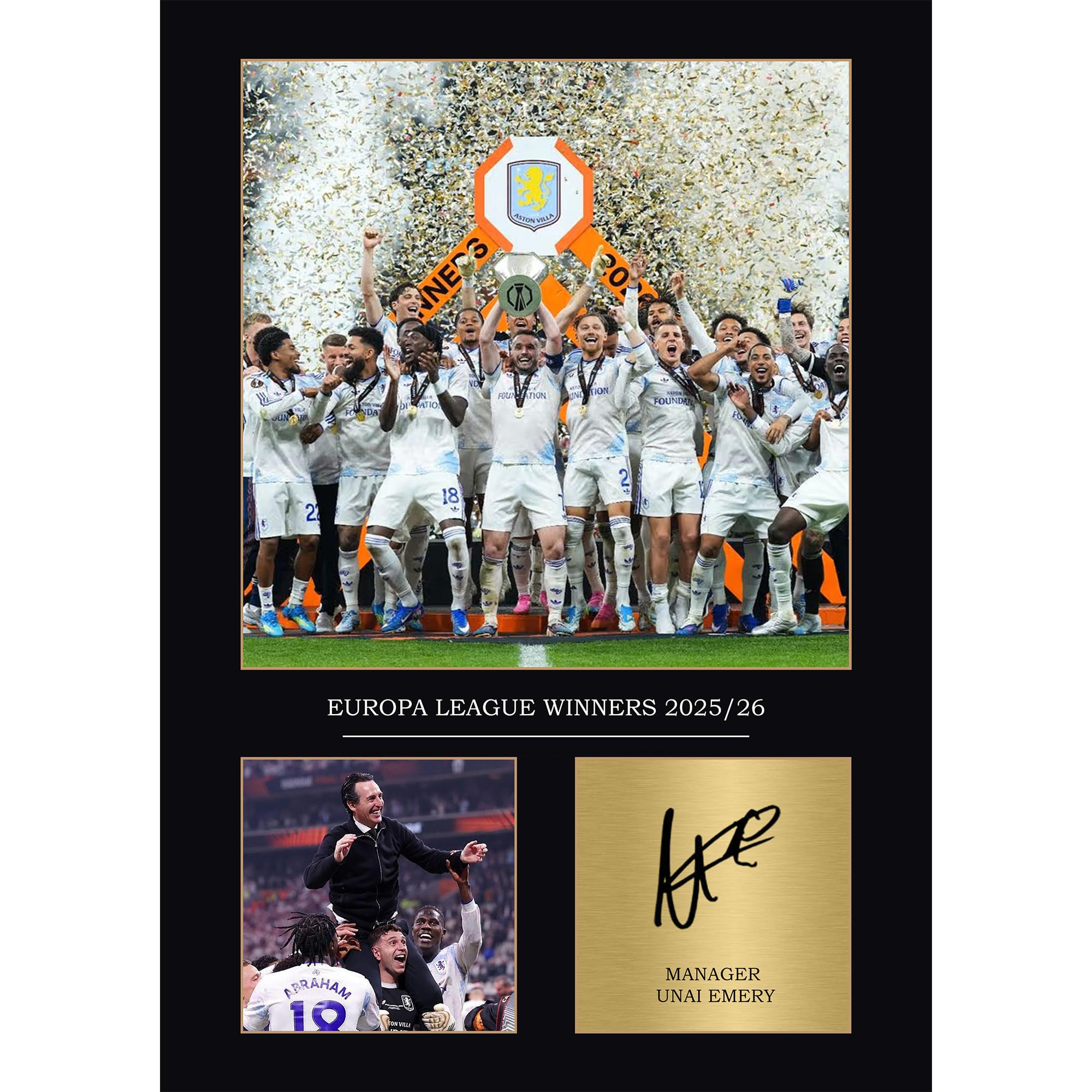 Legends Gallery Boys Black Aston Villa Europa League Winners 2026 Poster Aston Villa Gifts For Aston Villa Gift (A4, Framed)