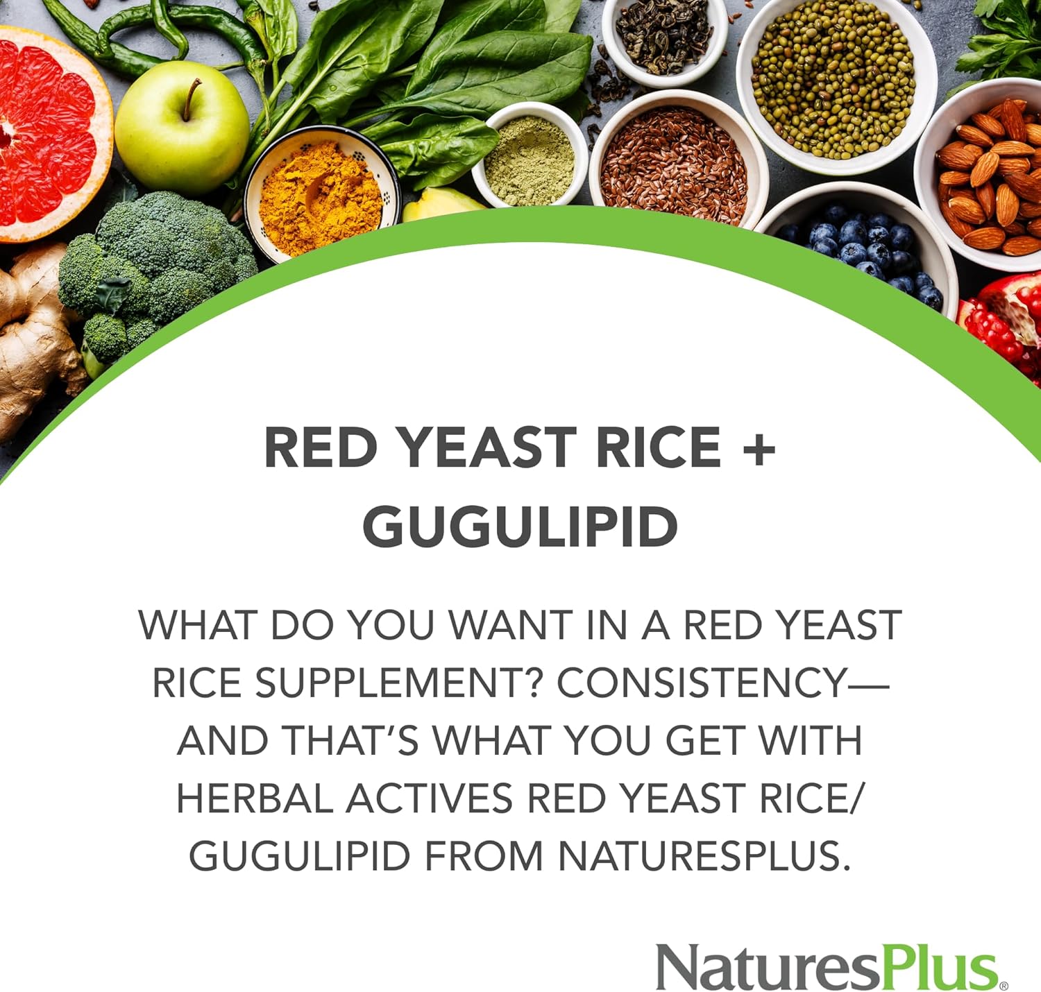 NaturesPlus Herbal Actives Red Yeast Rice & Gugulipid - 120 Capsules - Non-GMO, Vegan, Gluten Free - 60 Servings