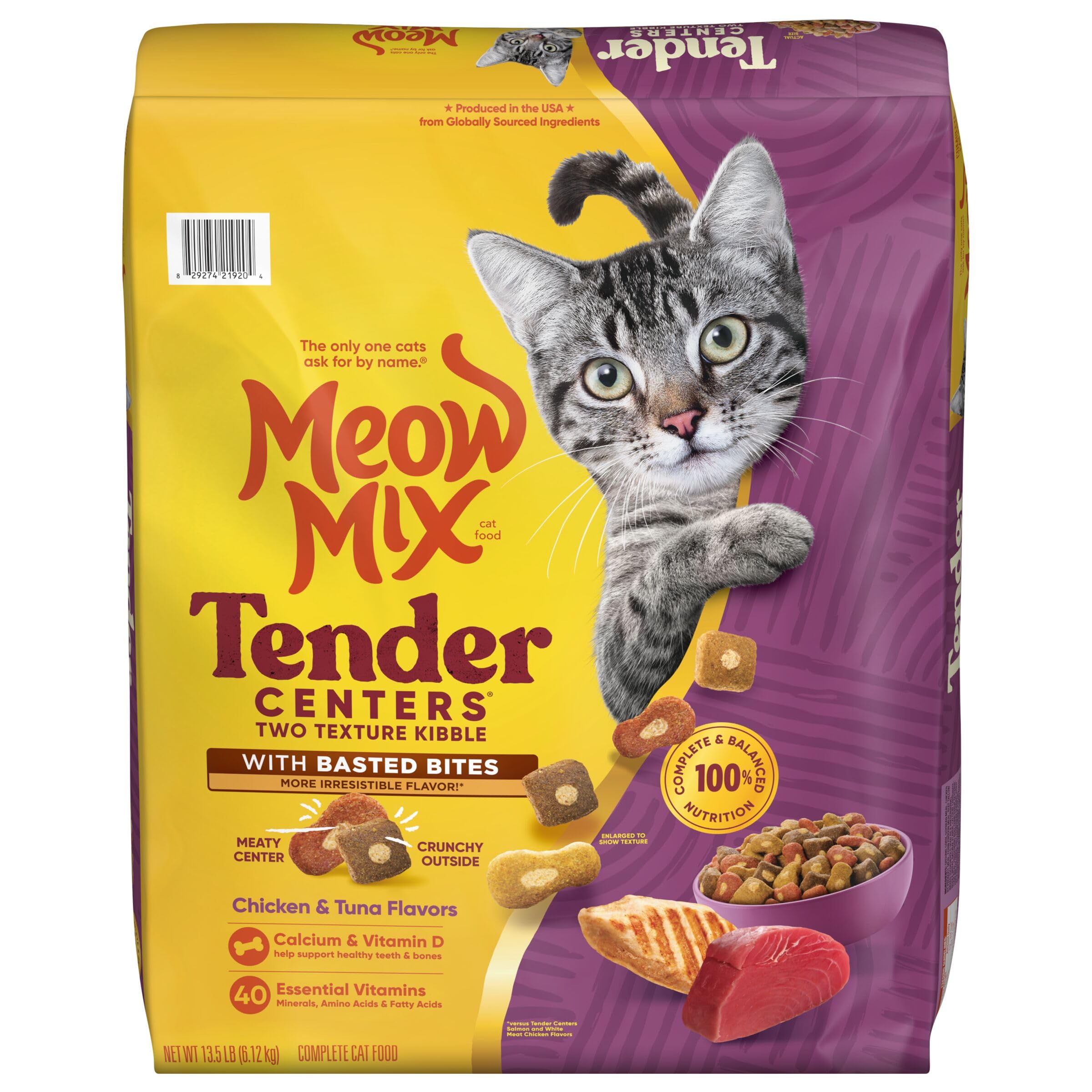 Meow Mix Tender Centers Basted Bites Dry Cat Food, Chicken &amp; Tuna Flavor, 13.5 Pound Bag