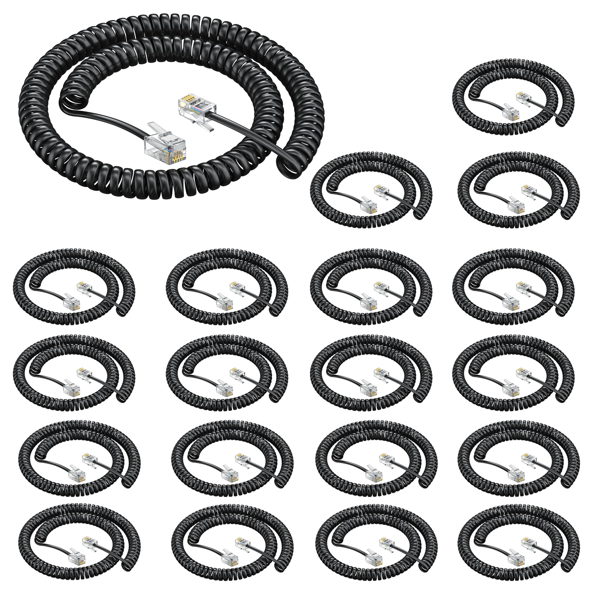 Cavo telefonico RJ9 4P4C, cavo telefonico a spirale, confezione da 10 pezzi da 2,4 m non arrotolato, cavo a spirale per telefono fisso RJ9 4P4C, accessorio telefonico – Confezione da 20