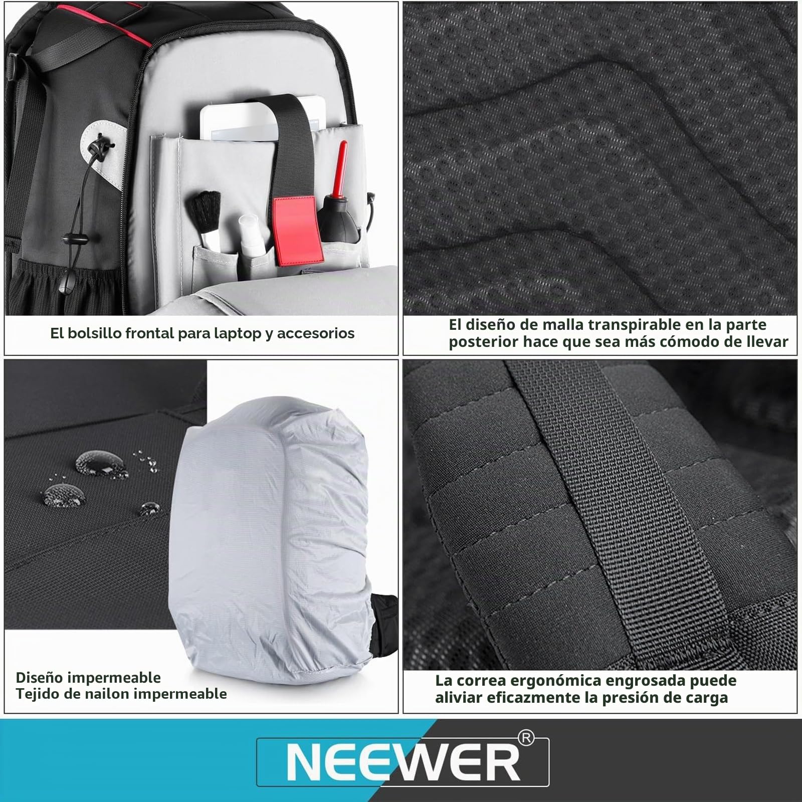 Neewer Pro Mochila de Cámara Impermeable a Prueba de Golpes Ajustable Acolchado Bolsa con Bloqueo de Combinación Antirrobo