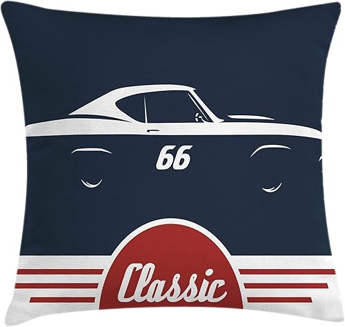 Ambesonne Funda de cojín con diseño de cueva de hombre, silueta de vehículo deportivo clásico vintage, estilo antiguo, funda de almohada cuadrada