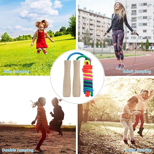 Miniatura 3 de Cuerda de saltar para niños, cuerda de saltar ajustable de algodón de 8.5 pies con mango de madera para niños y niñas, ejercicio al aire libre