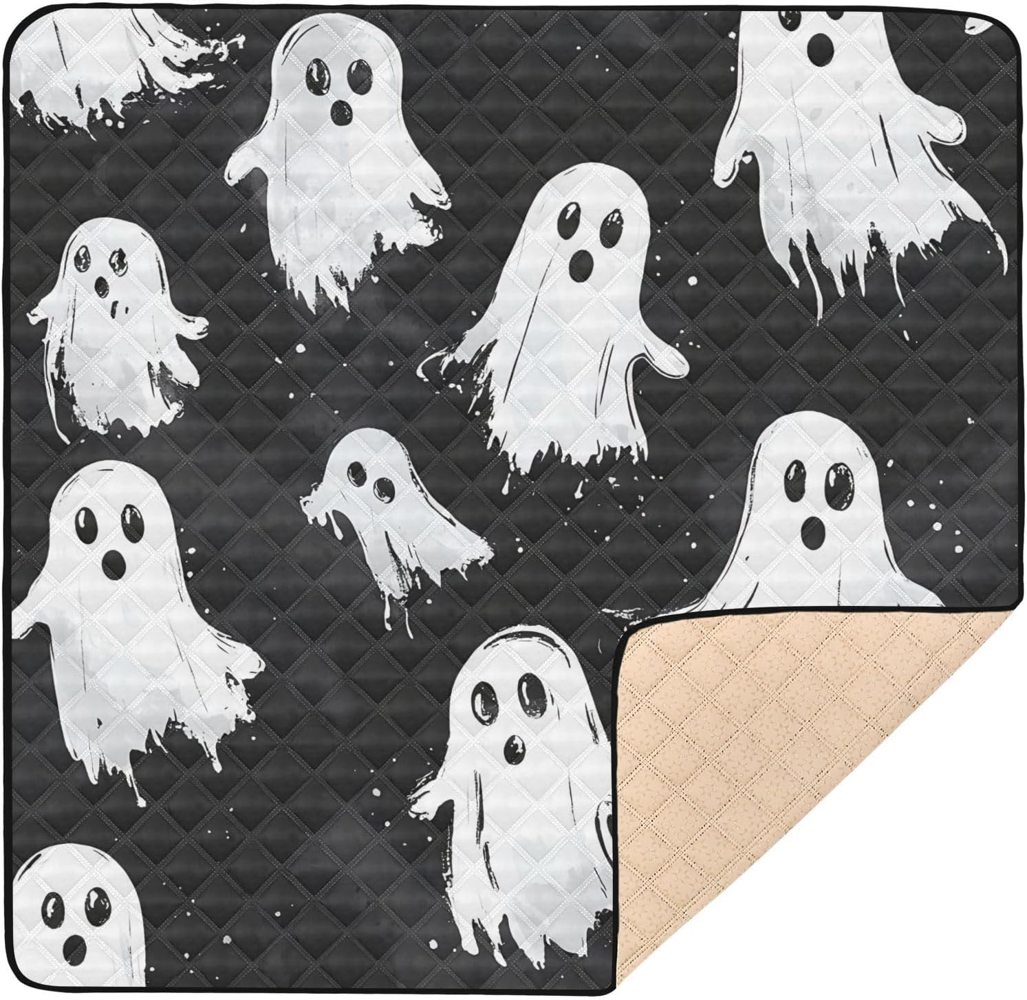Watercolor Ghost Baby Play Mat, 50“ X 50” Washable Folding Crawling Mat, Baby Floor Mat, Soft, Non-Slip
