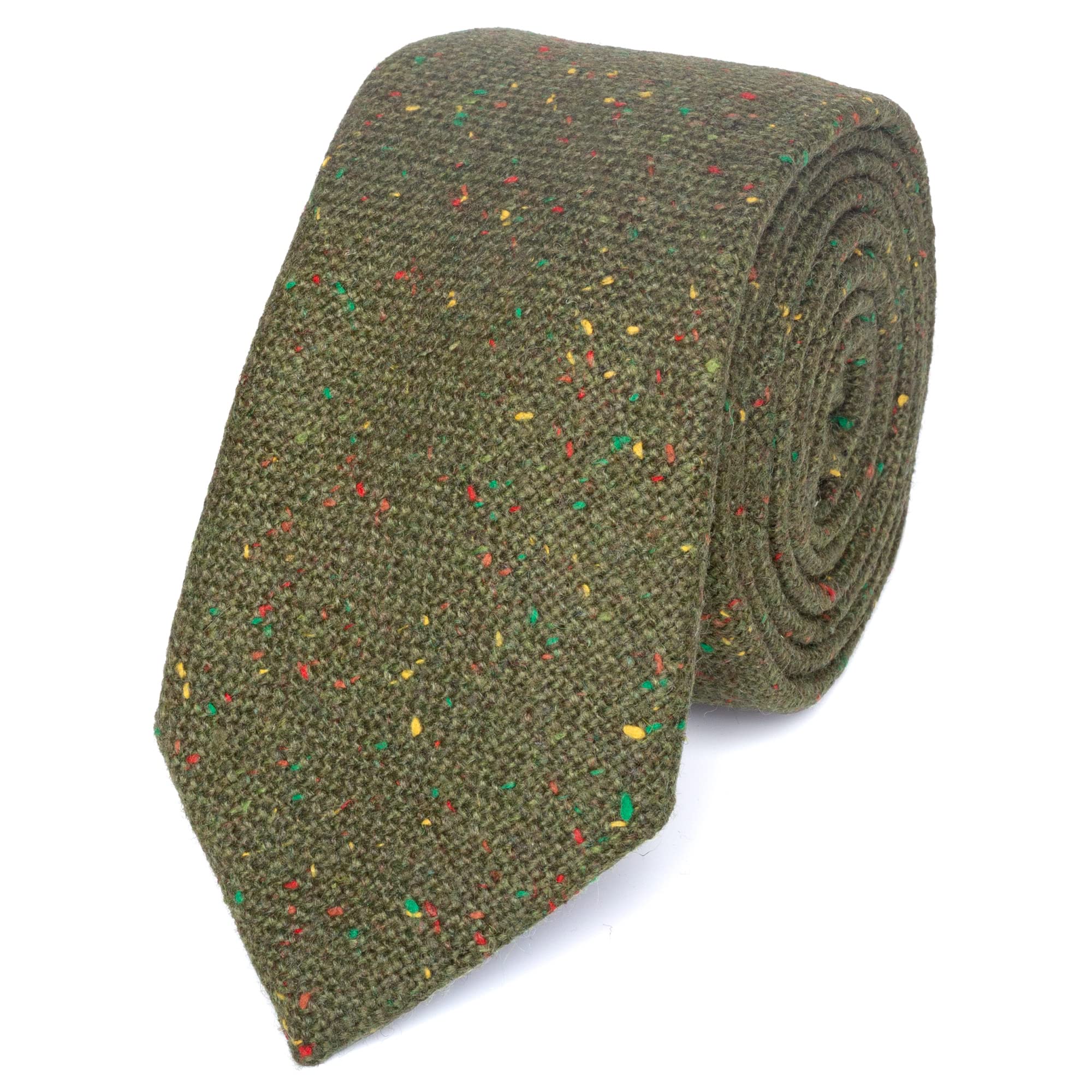 Db Dickie Bow Men's Olive Green Luxury Wool Skinny Neck Tie (Olive Green) - Suitable For Formalwear, Office, Weddings, Parties, Grooms & Grooms Outfits