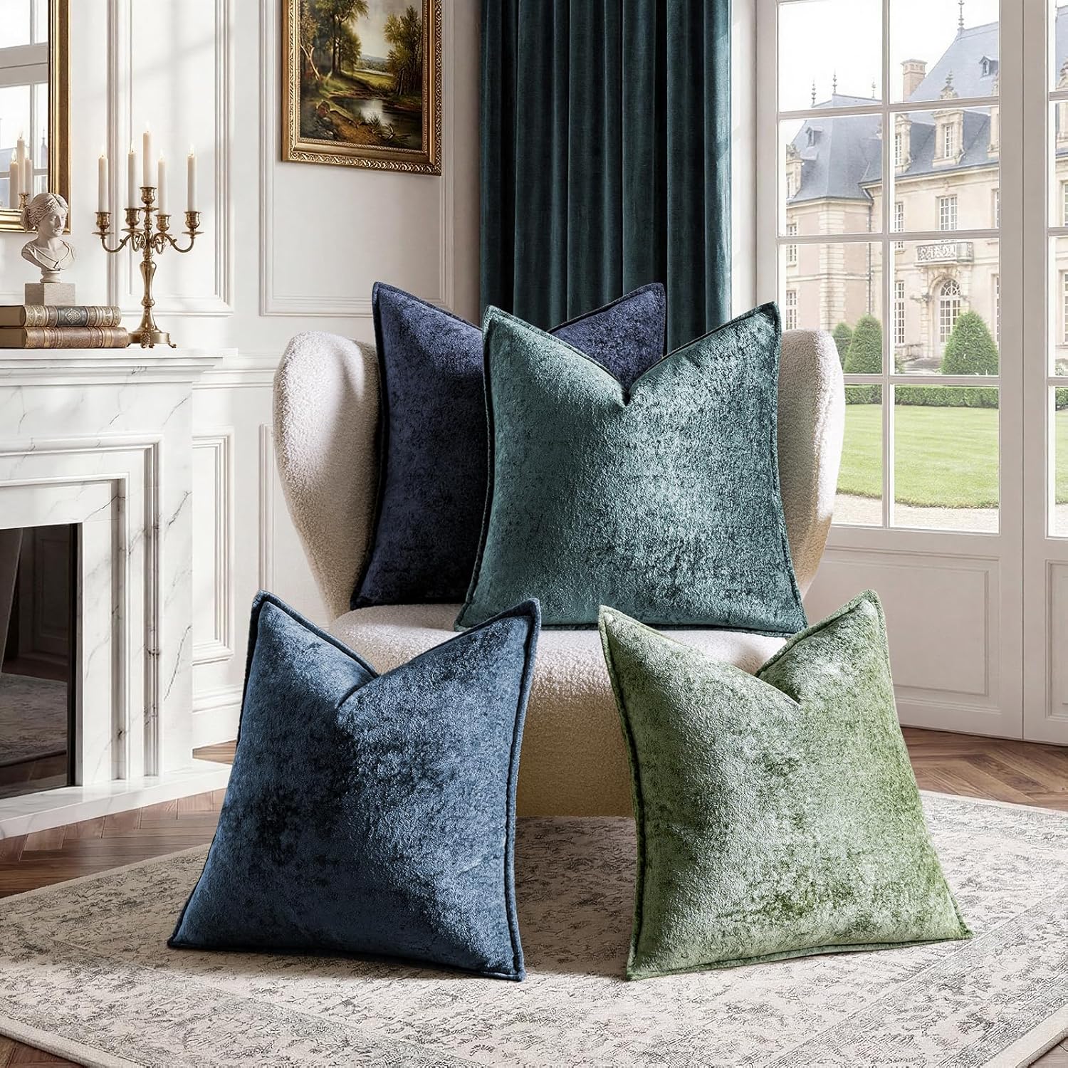 a moment Throw Pillow Covers 22X22 Inch 4 Packs,Soft Velvet Decorative Pillow Cases with 3D Ice Flower,Texture Modern Accent Cushion Covers for Sofa Couch Home Decor Peacock Noir