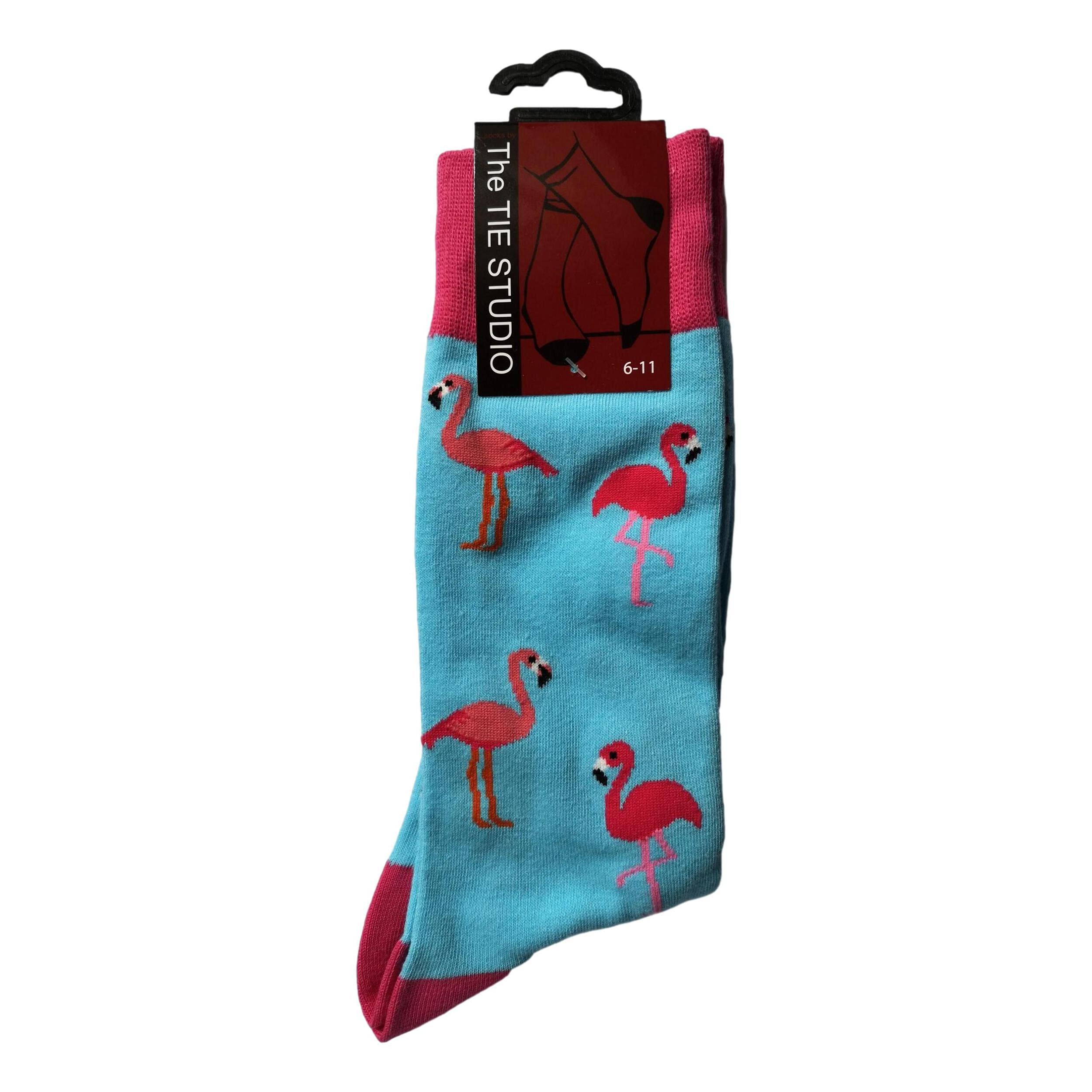 Tie Studio Flamingos on Blue Unisex Novelty Ankle Socks Adult Size 6-11