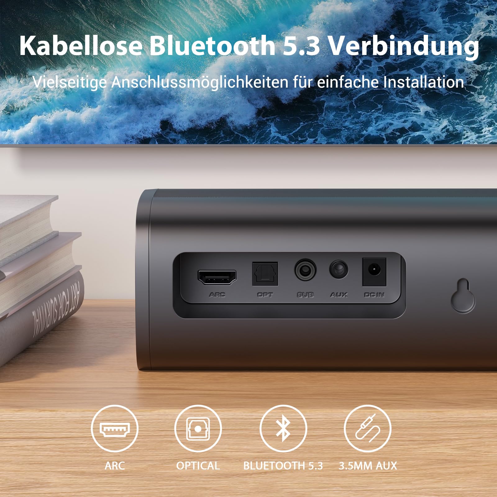 Upgraded Soundbar for TV with 5.9'' Big Powerful 110W Subwoofer, TV Speakers with Deep Bass, Bluetooth 5.3/ARC/Optical/AUX Connect, Surround Sound System for PC/Gaming/Projectors/Gift, 1 Set