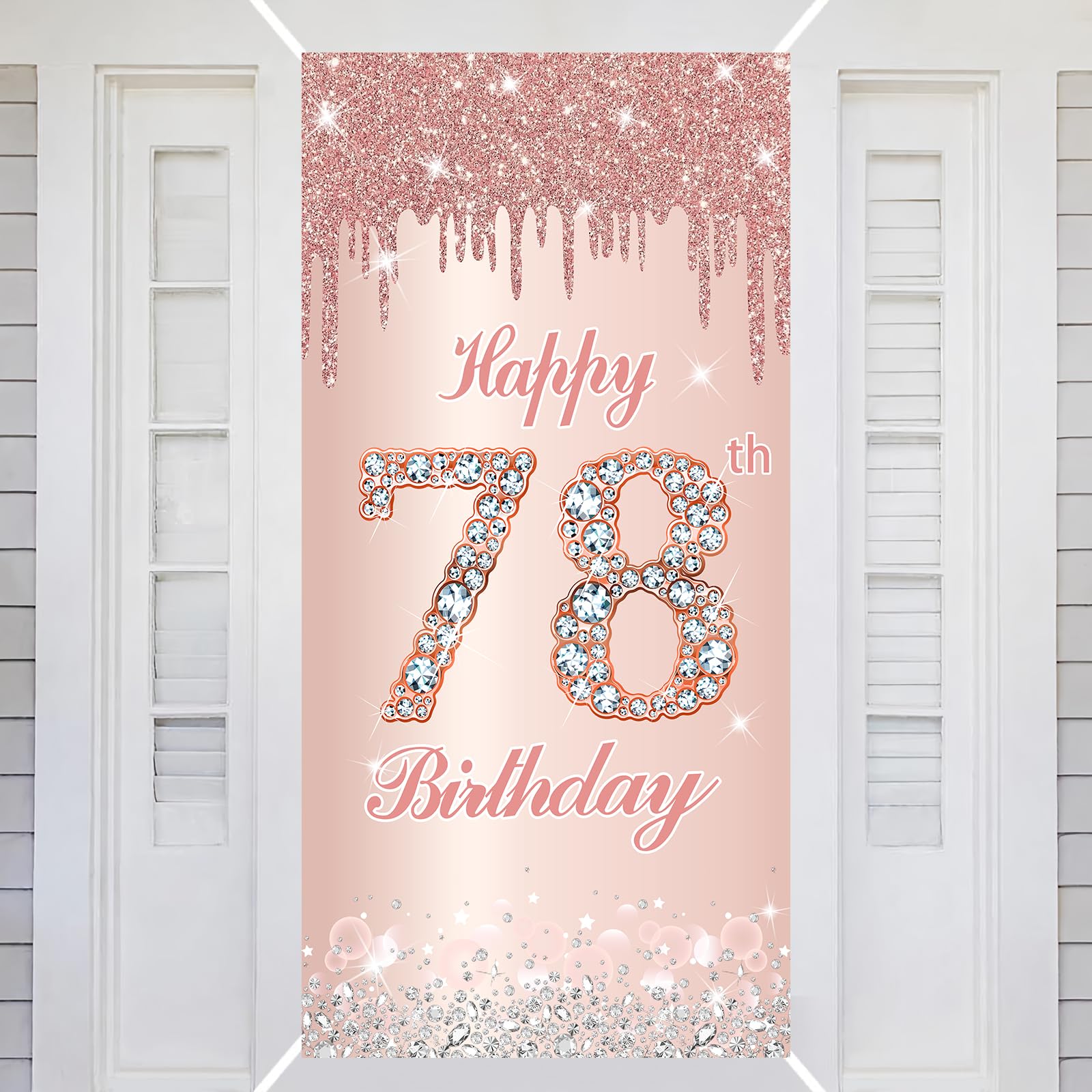 78th Happy Birthday Decorations Door Banner Pink Rose Birthday Banner for Party Backdrop for Women Door Cover Party Decoration Supplies Poster — image 1
