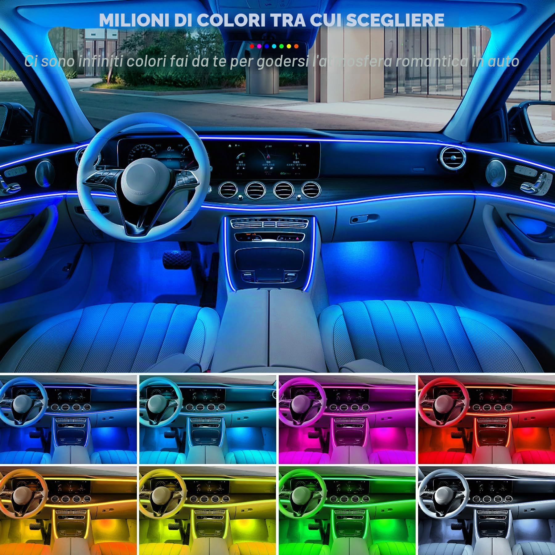Illuminazione Interna per Auto 6,5m LED Striscia, 12V RGB Luci Neon d'Atmosfera Impermeabile, Controllabile con APP, Ambientale Musica e Illuminazione vano Piedi