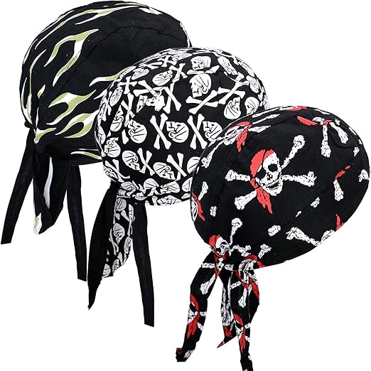 3 Pcs Doo Rags for Men Skull Cap Breathable Moisture Wicking Pirate Hat Helmet Liner Running Cotton Hat for Women