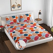 Vaini Premium Heavy Cotton Elastic Fitted Bedsheets with 2 King Size Pillow Covers || Double Bed with All Around Elastic 350 TC || 72 x 78 x 10 Inch King Size Fitted || :- Colorfull Smile