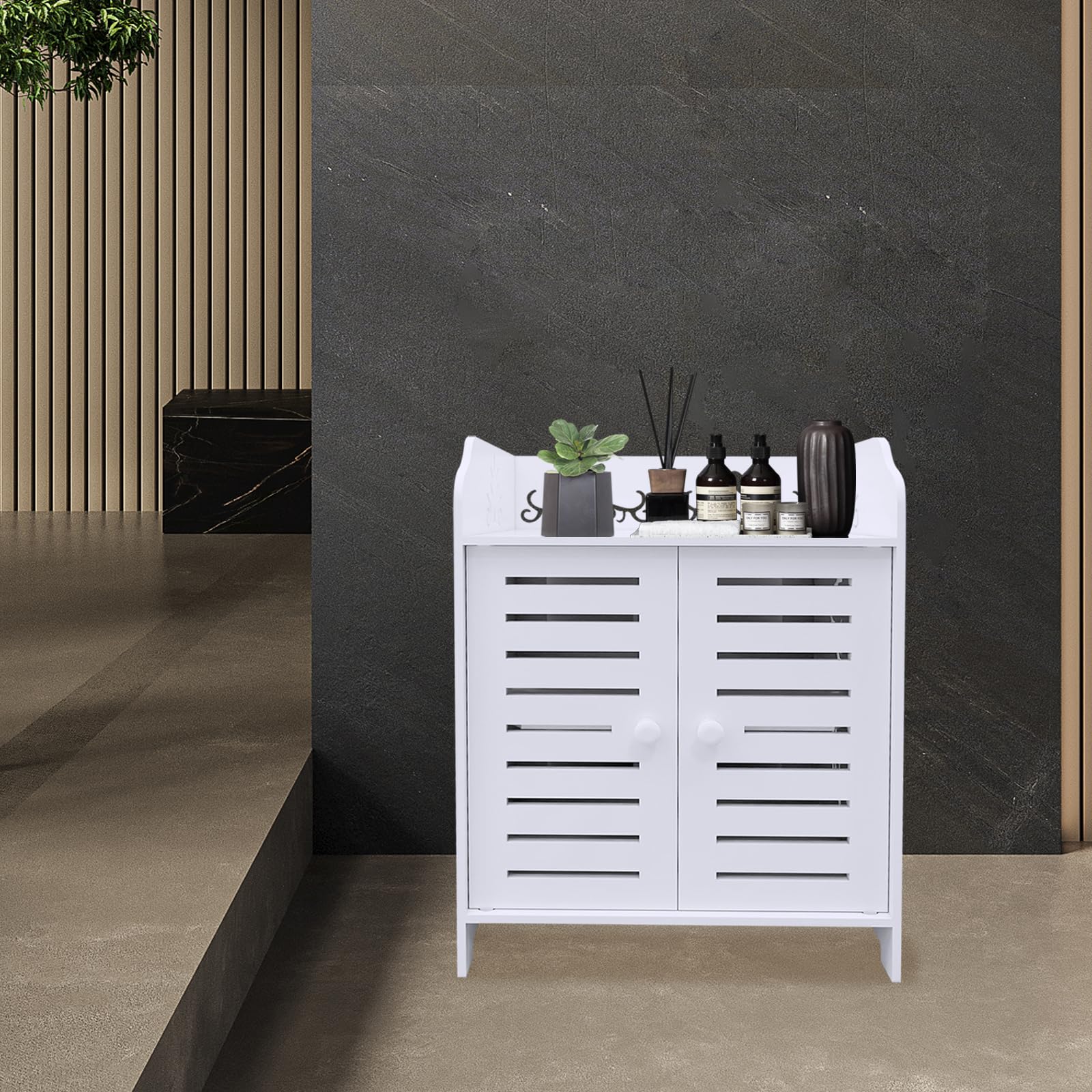 LANTUS Mobiletto portaoggetti per WC, mobile da bagno, supporto carta igienica con armadio e ripiani regolabili-40 x 35 x 53 cm (due livelli)