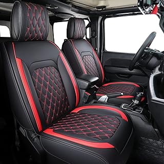 Aierxuan Jeep Wrangler JK JL 4-Door Seat Covers Full Set Custom Fit 2007-2024 Unlimited X Rubicon 392 Sahara Willys Sport High Altitude 4X4 Truck Pickup Waterproof Leather (Full Set/Black-R)