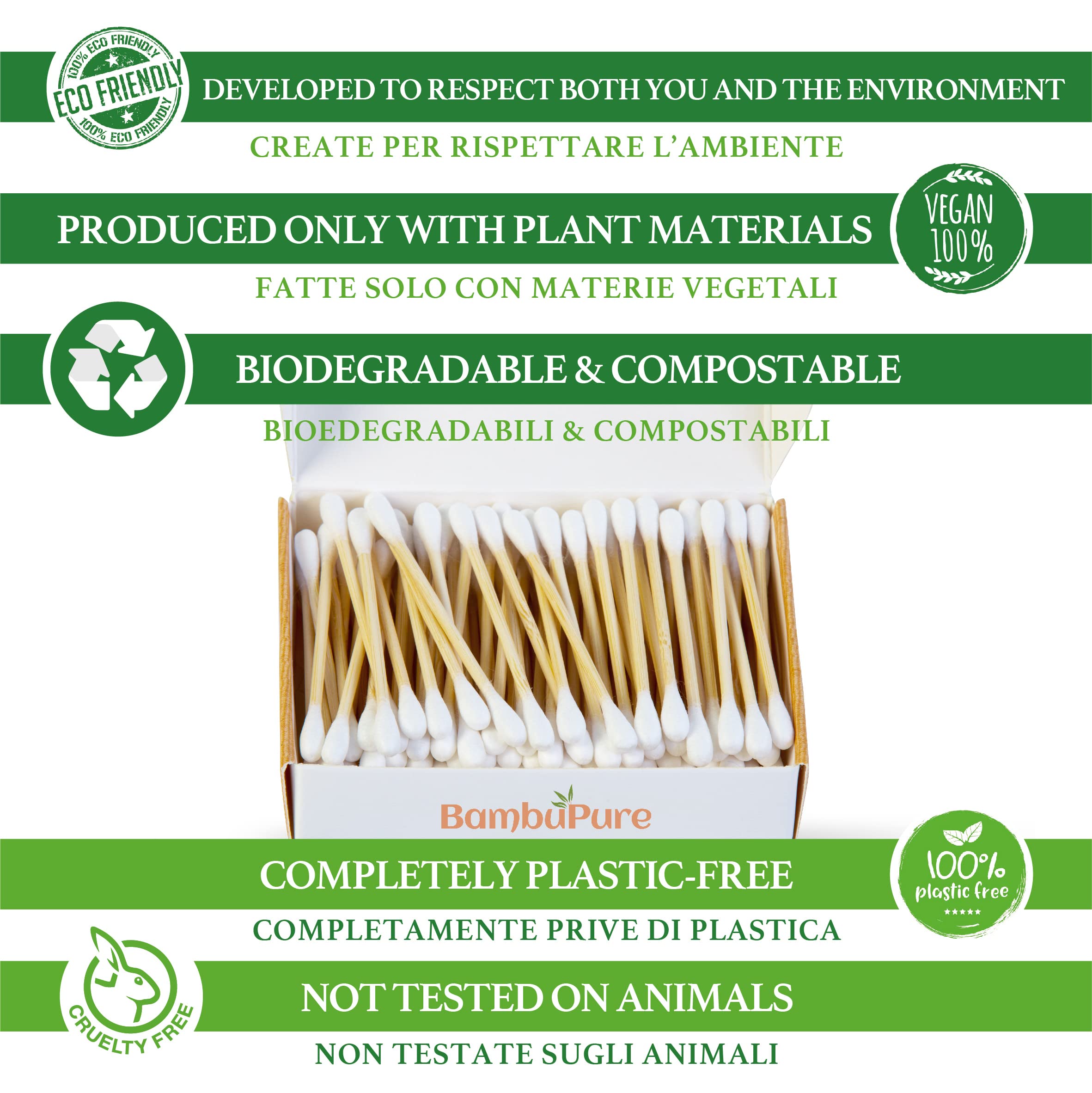 Cotton Fioc Biodegradabili In Bambù - 600 Bastoncini, Zero Plastica, Vegani - Foto 4