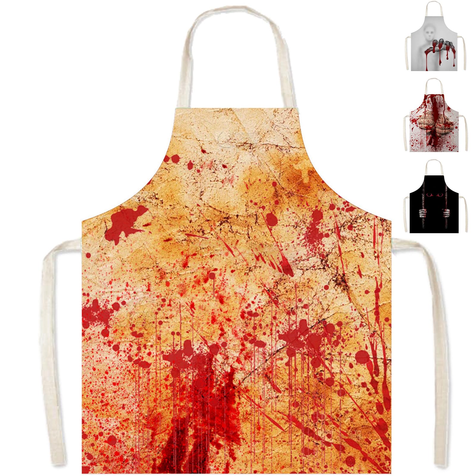 MOMAHUA Halloween Apron Blood Splatter for Adult,65x75cm Scary Bloody Butcher Costume Cosplay Accessories,Adjustable Waterproof Kitchen Cooking Waitress Chef Orange Apron