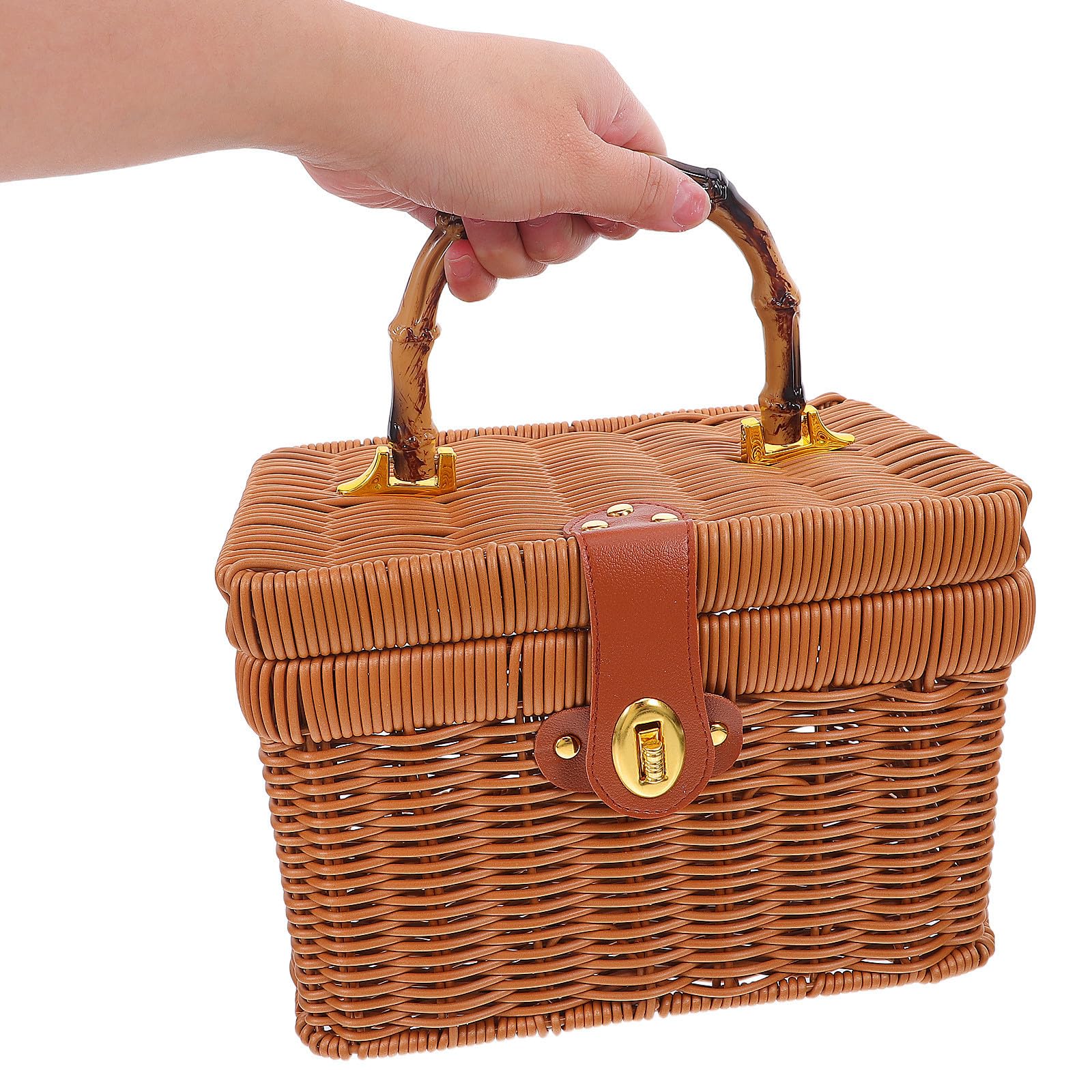 MAGICLULU Cesta de Picnic de Imitación Ratán Tejida a Mano con Tapa, Ligera y Funcional para Almacenamiento Seguro en Regalos y Flores de Boda