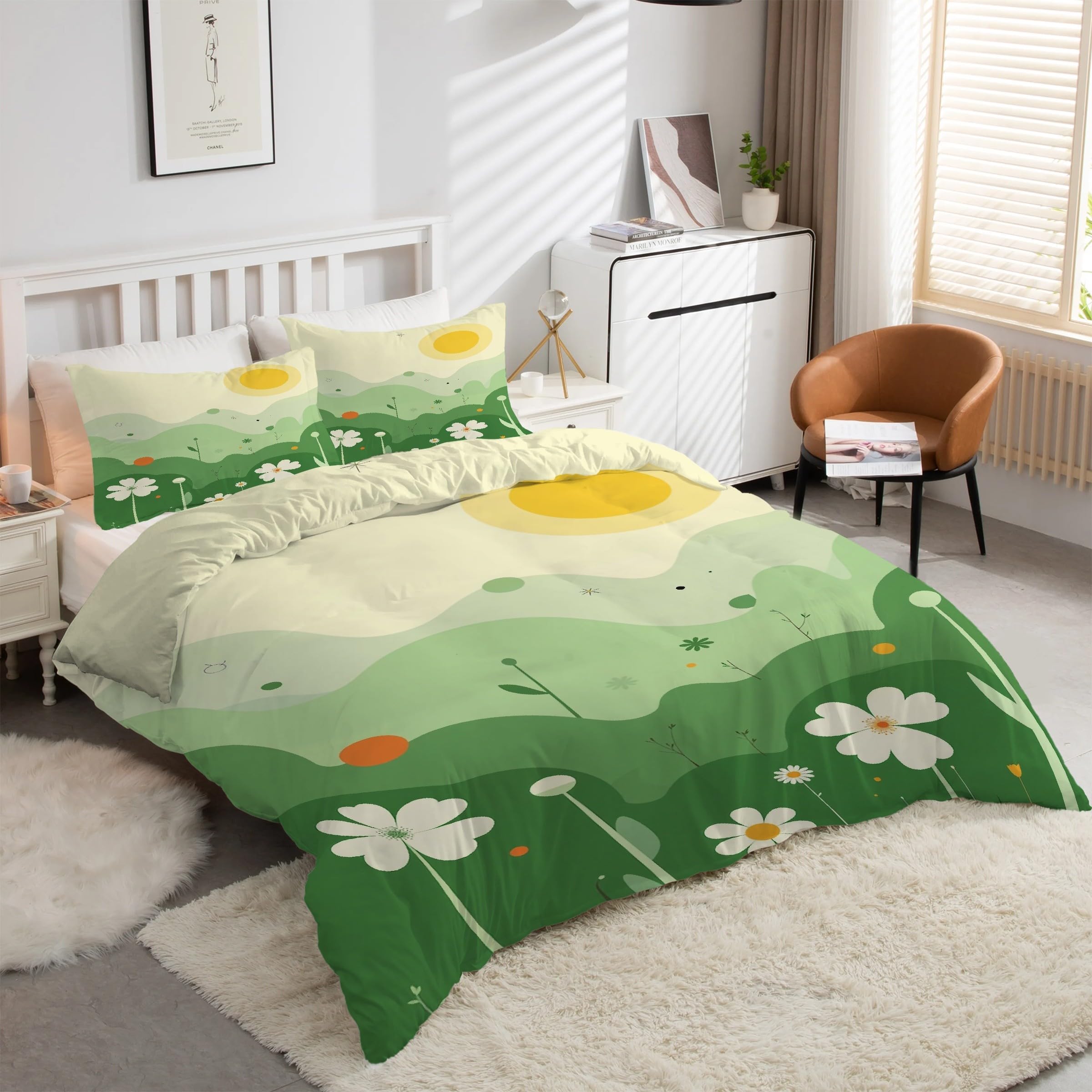 Parure de lit 90x190 vert avec housse de couette kK4076 et taies d'oreiller