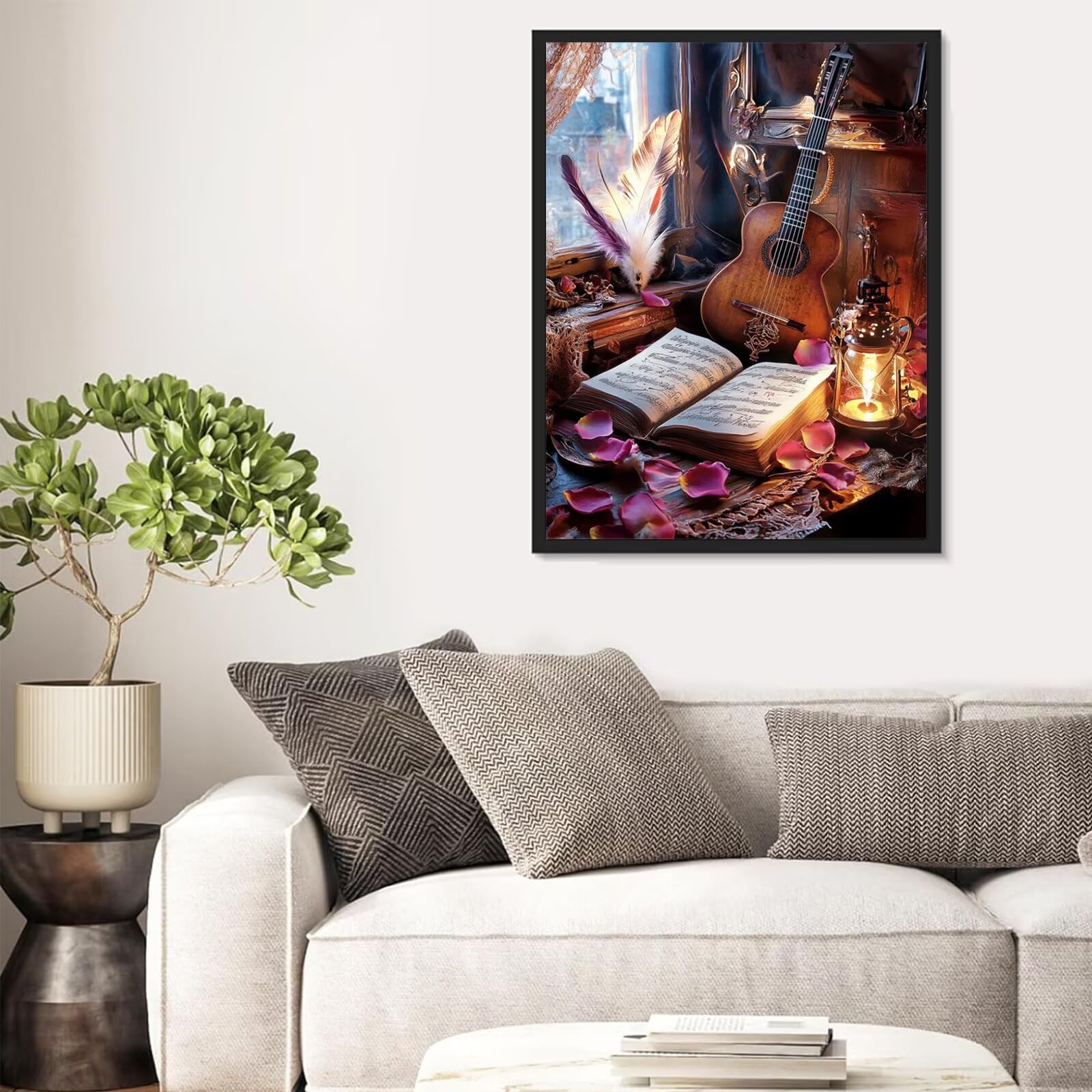 Malowanie numerami dla dorosłych pióro, gitara Paint by Numbers Kit dla początkujących i dzieci 8-12 DIY malowanie numerami hobby kreatywne dorośli dekoracja ścienna do domu 80 x 120 cm bez ramki, kod