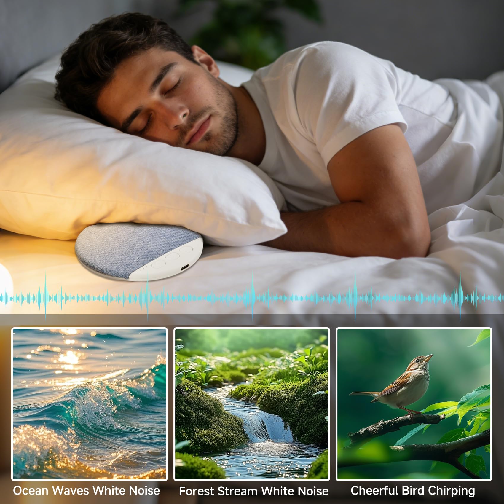 DAOUZL Altavoz de Almohada Bluetooth, Ayuda Inalámbrica para Dormir con Ruido Blanco y Temporizador, Conducciones óseas Debajo de la Almohada para Dormitorio, Hotel — view 5