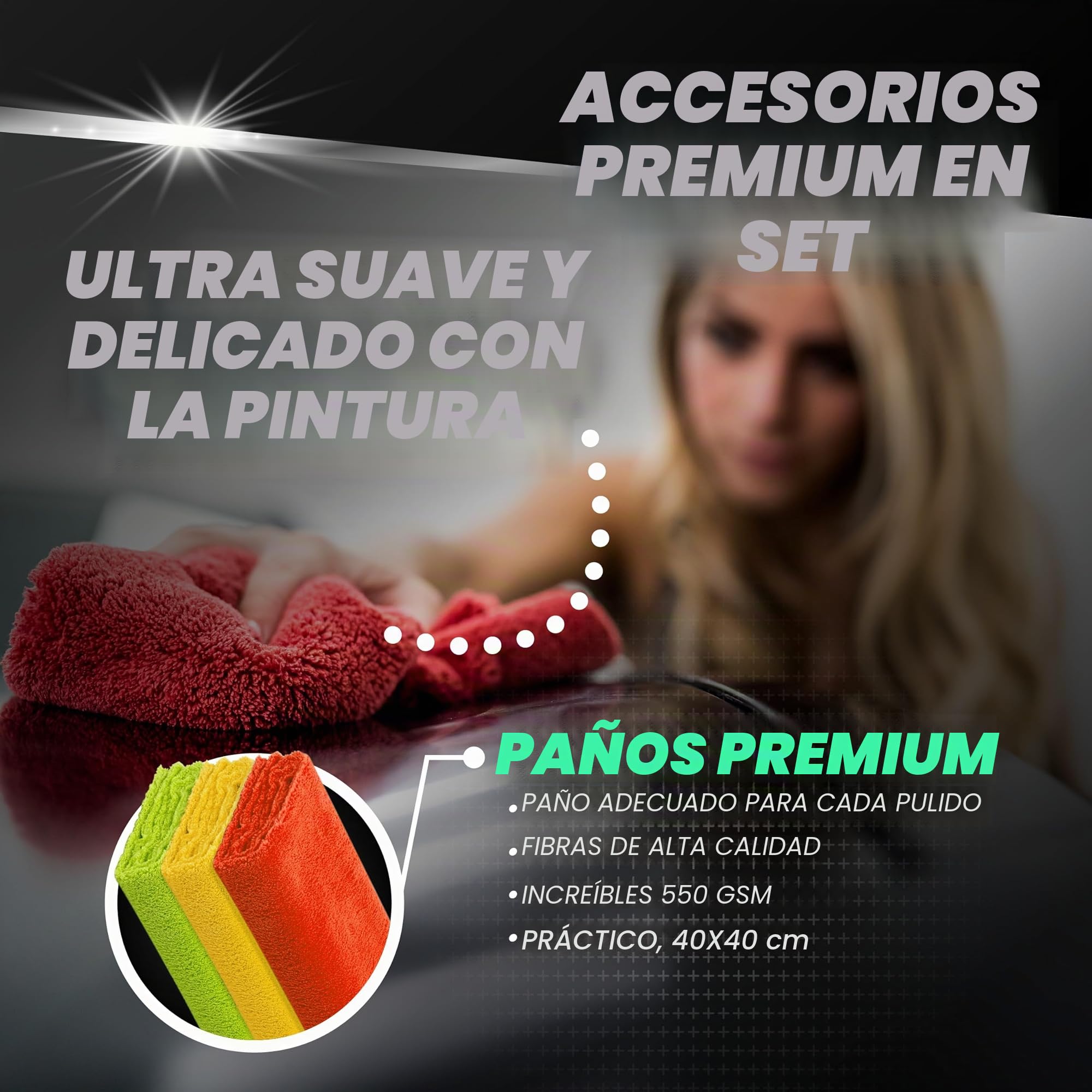 Set de pulido Menzerna para auto | Pulidora excéntrica MZ-XR con plato de apoyo de 125mm + 3 x 100ml de pulidor + paños de pulido + sellado en aerosol | Carrera de 15mm 720W