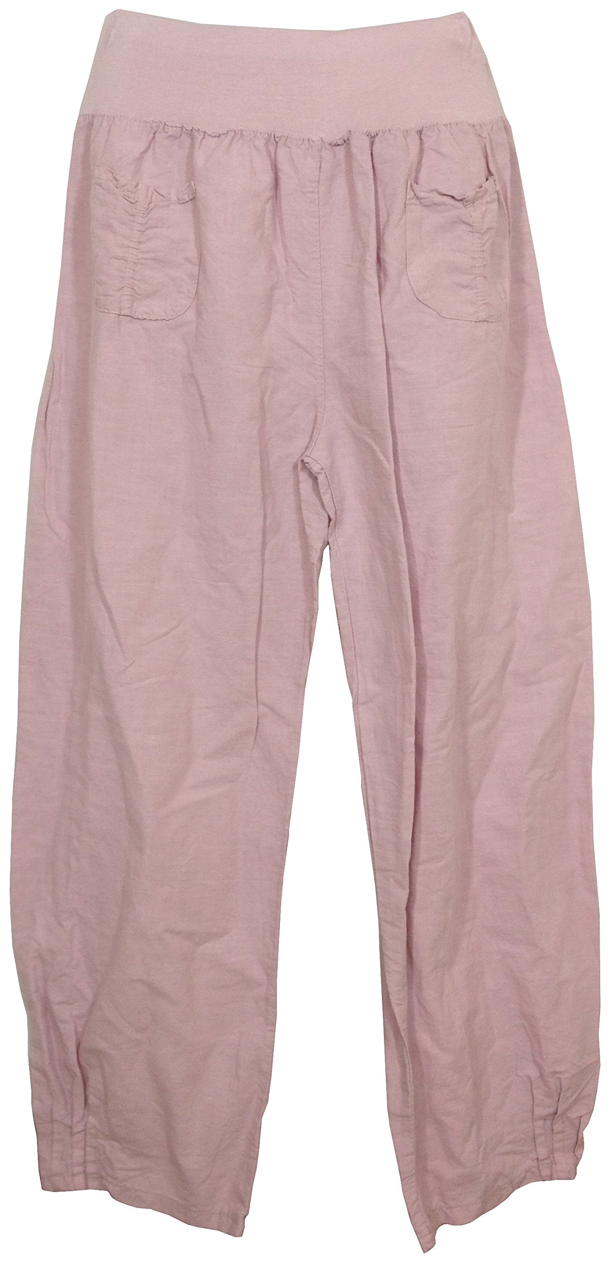 Vexcon Women's Rosé Linen Trousers With Elastic Waistband. Made In Italy