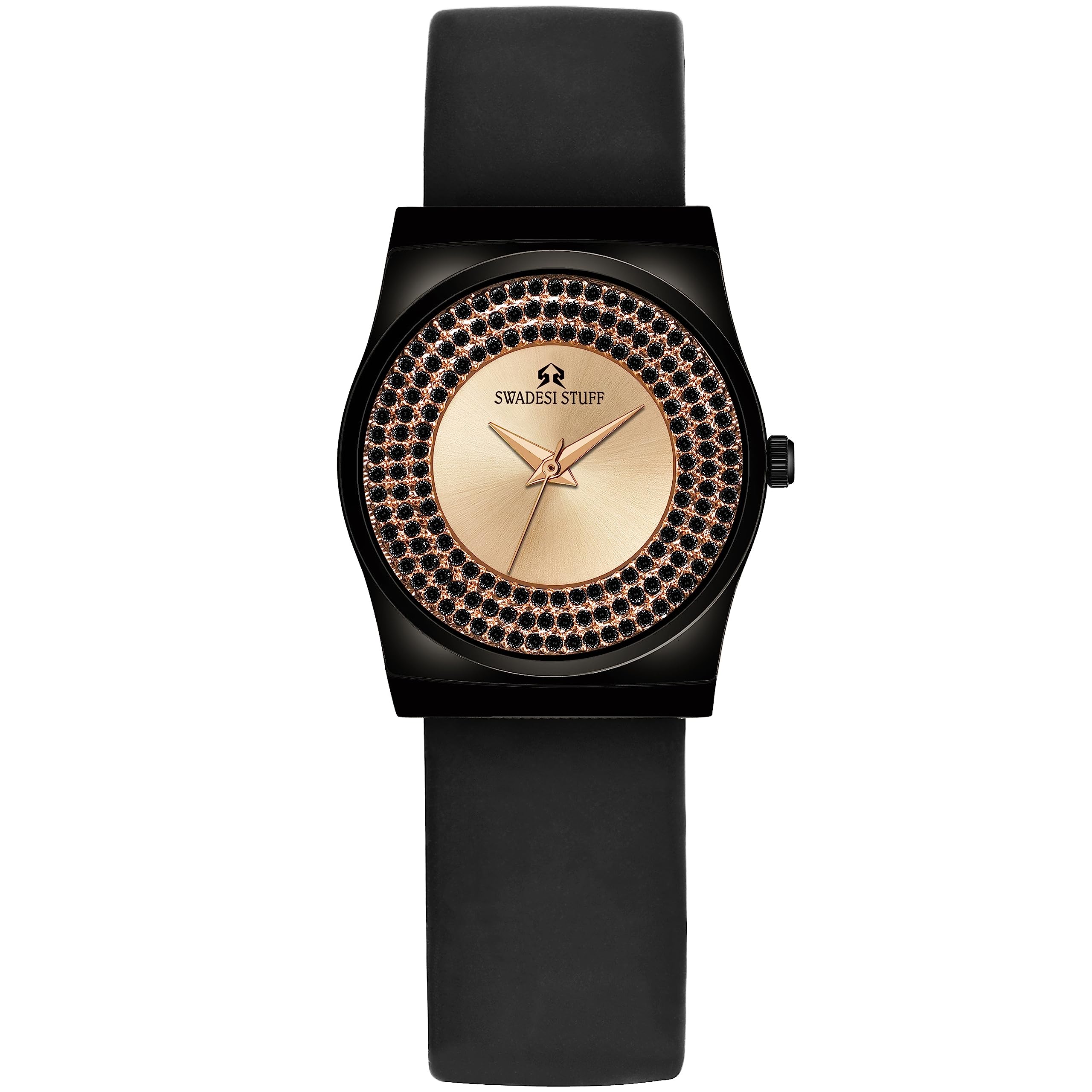 SWADESI STUFF Crystalline Charm Diamond Ring Dial Premium & Luxurious Silicone Black Strap Analog Watch for Women (B0C7H7PMGK) Amazon Price History, Amazon Price Tracker