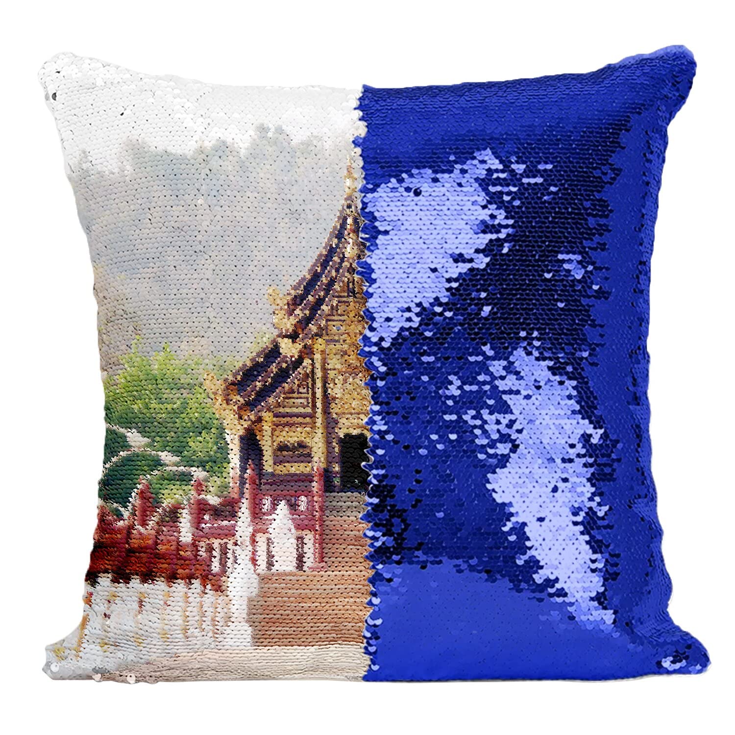 Coussin sequin bleu de Chiangmai pour voyager en Thaïlande depuis votre salon