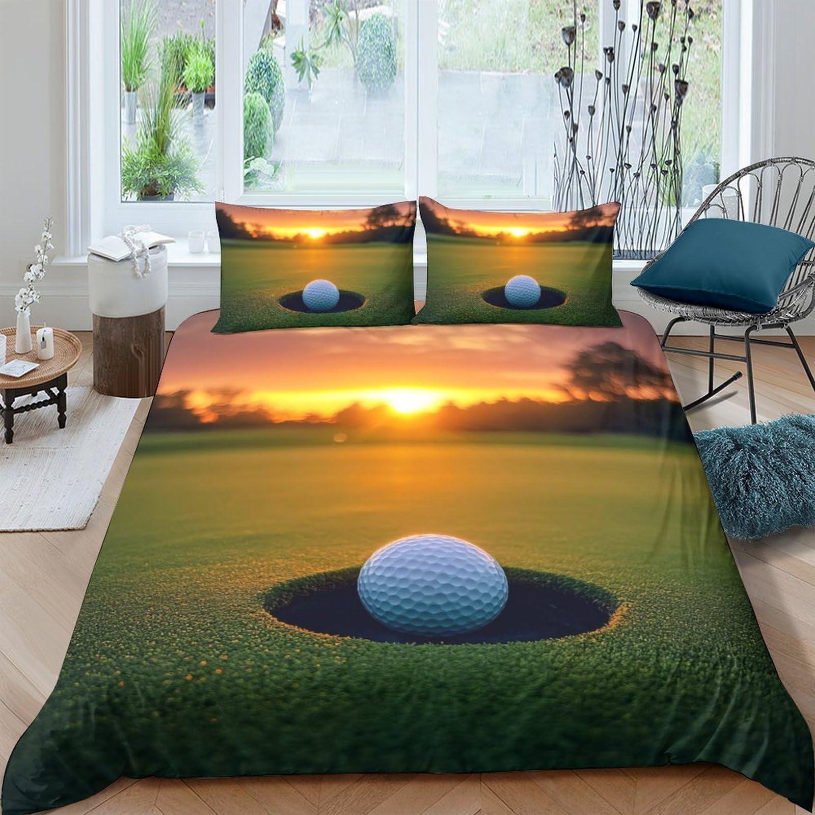 Ctjqhvkz Style-7 3D Printed Sunset Golf Field Fitted Sheet Microfiber Non Slip Bed Cover For Bedroom Guest Room Decor Single（135X200cm）