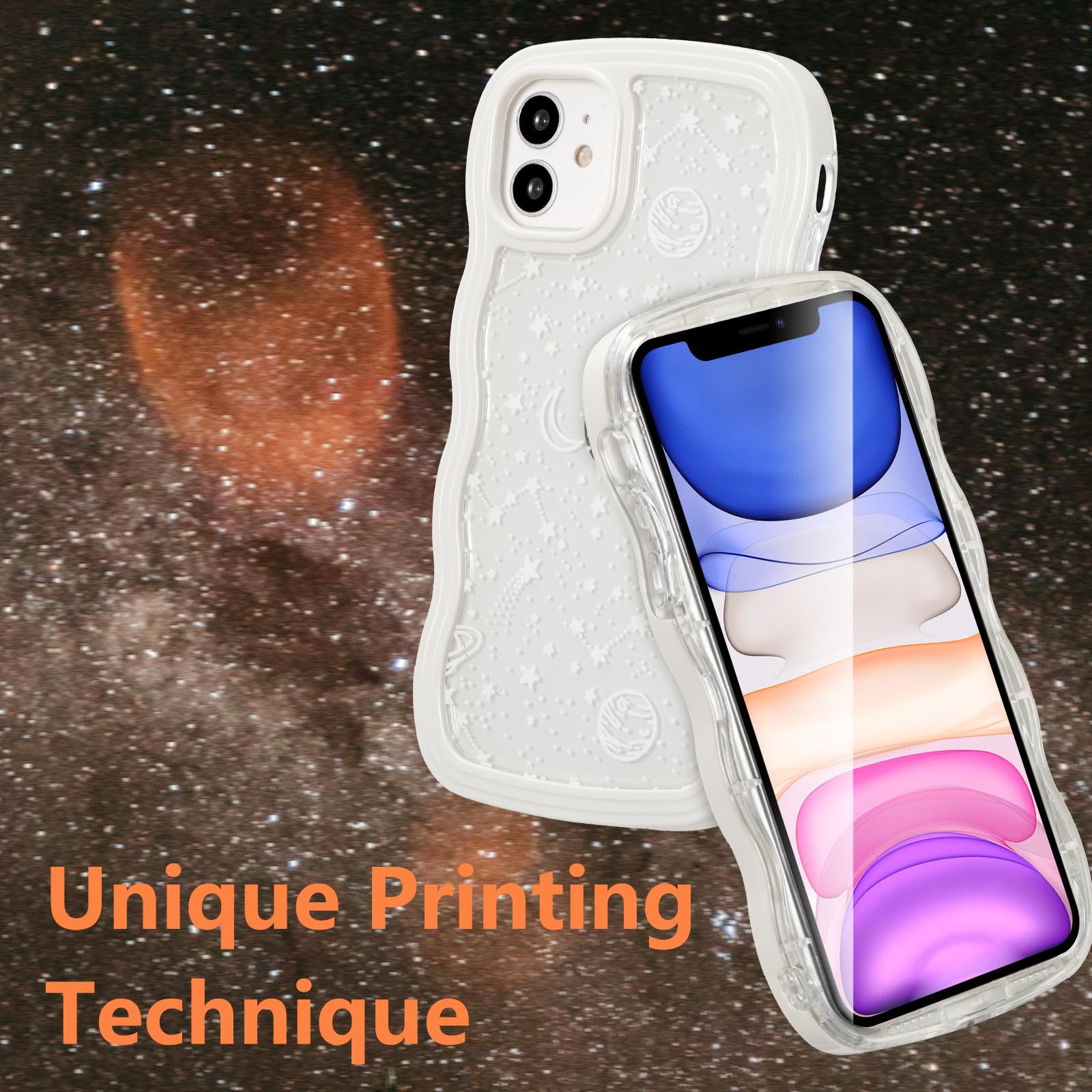 ZTOFERA Wavy Case for iPhone 12/12 Pro (6.1"), Cute Clear Protective Case with Planet Star Moon Pattern - Image 2
