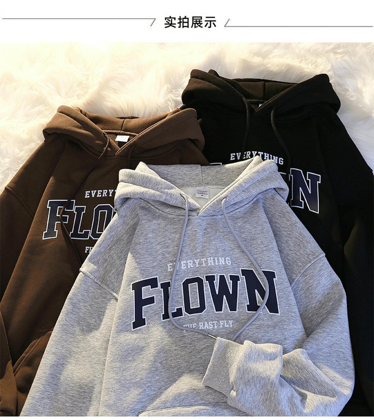 Damska bluza jesienno-zimowa z kapturem z nadrukiem literowym w kolorze kawowym-3XL
