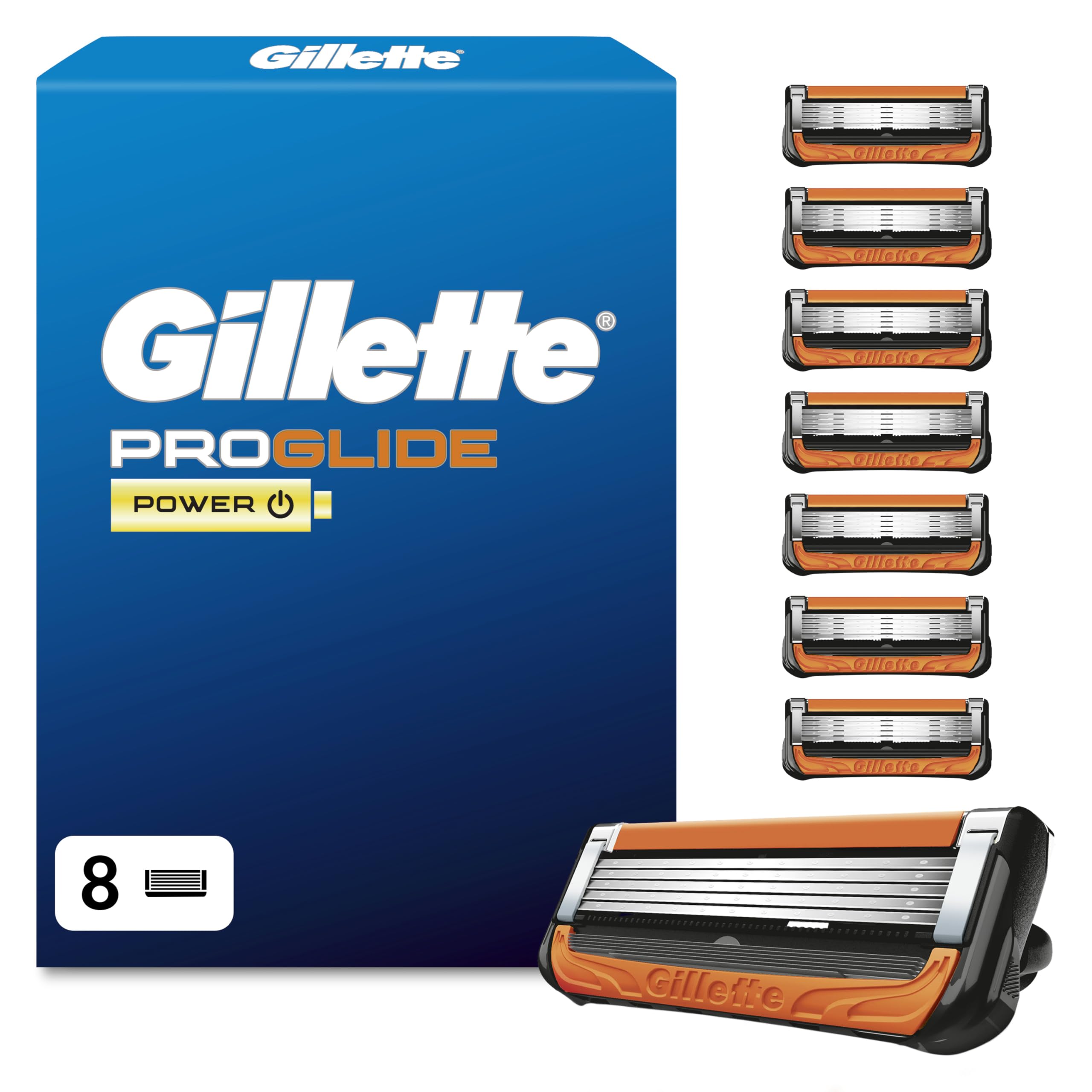 Gillette Proglide Rasierklingen Herren, 8 Original Ersatzklingen, Schwarz | Nassrasierer, 2X Gleitstreifen vor Und Nach Den Klingen für Unglaubliche Gründlichkeit Und Komfort