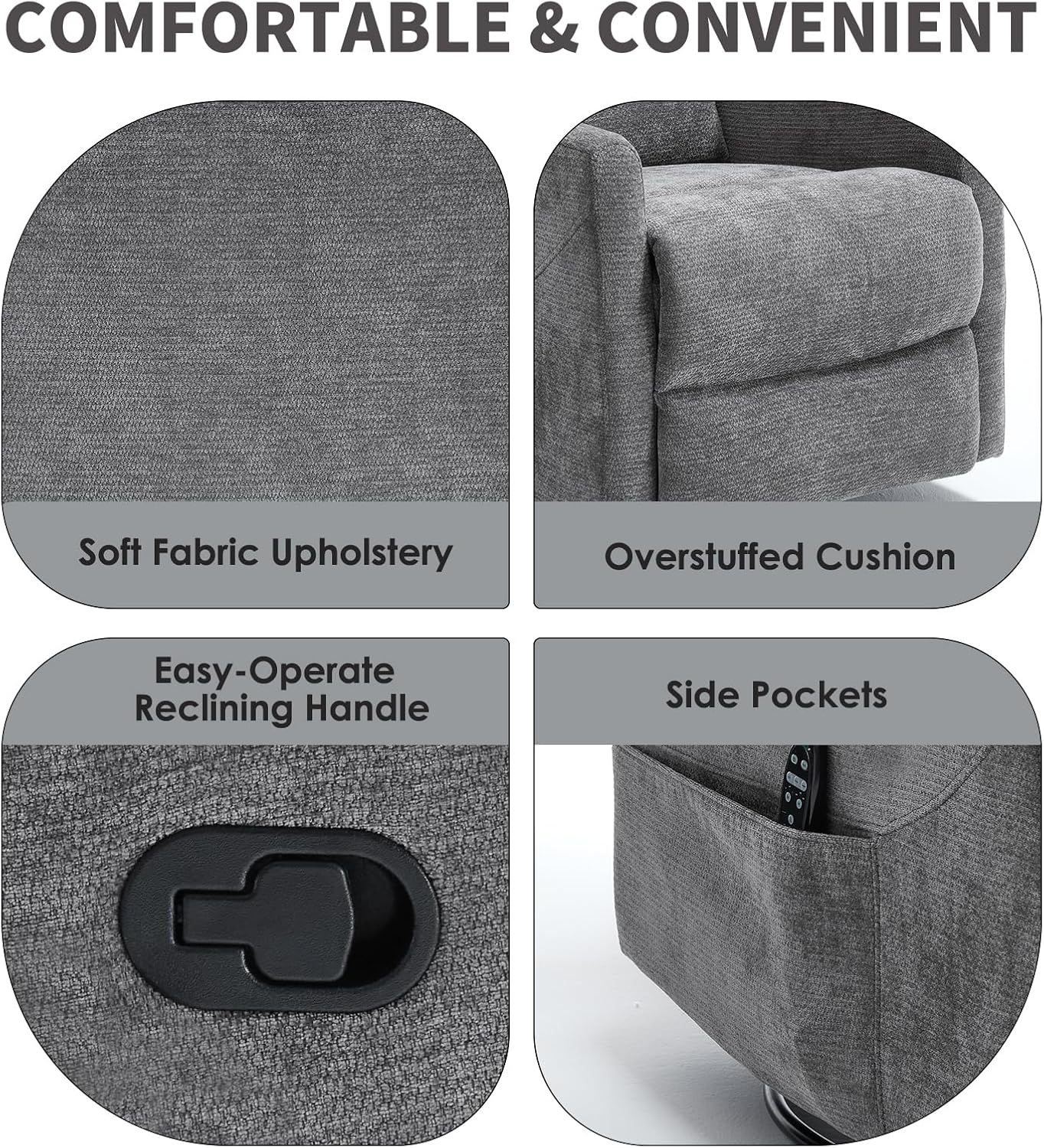 Trustyue Swivel Rocker Recliner Chair, 360° Swivel Recliner with Heat and Massage, Rocker Recliner Nursery Glider Recliner Chair with Side Pockets for Living Room Grey