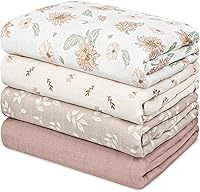 GLLQUEN BABY Muslin Swaddle Blankets 4-Pack - Ultra Soft Bamboo Cotton Receiving Blankets 35x40" Breathable Newborn Essentials for Boys & Girls (Sunflower)
